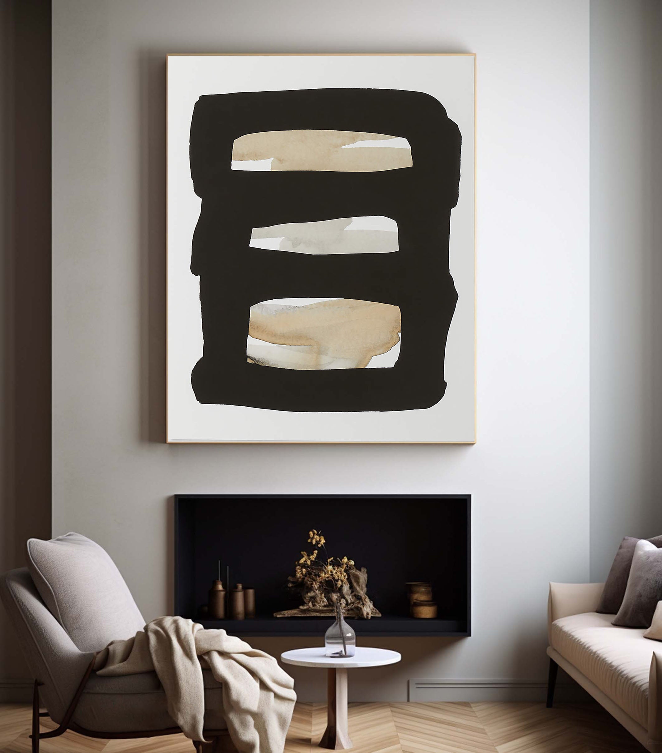 Beige Graphic Abstract Wall Art With Black Frame #BGA 097