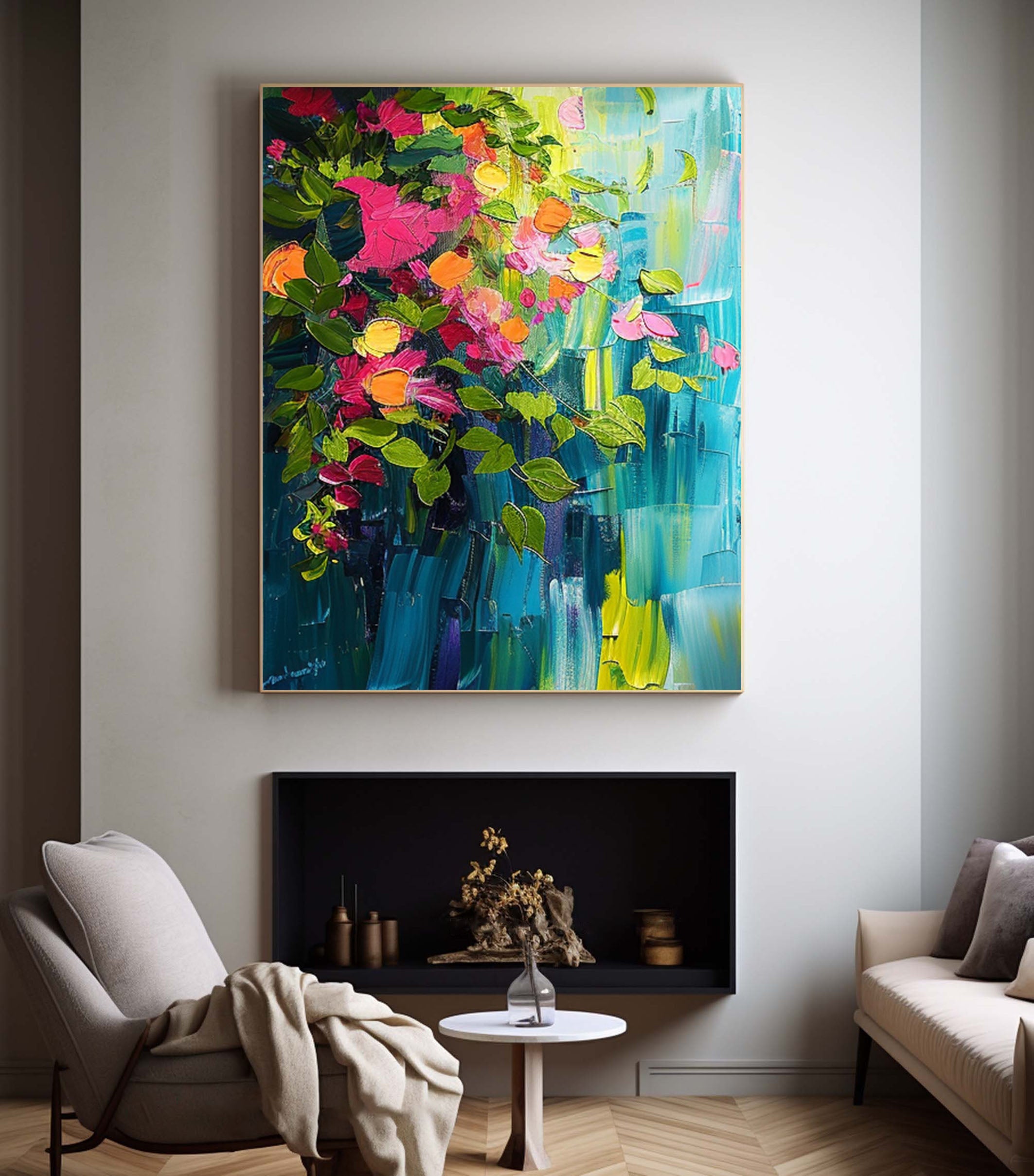 Summer Flowers Abstract Painting Bright Wall Decor #CAP 032