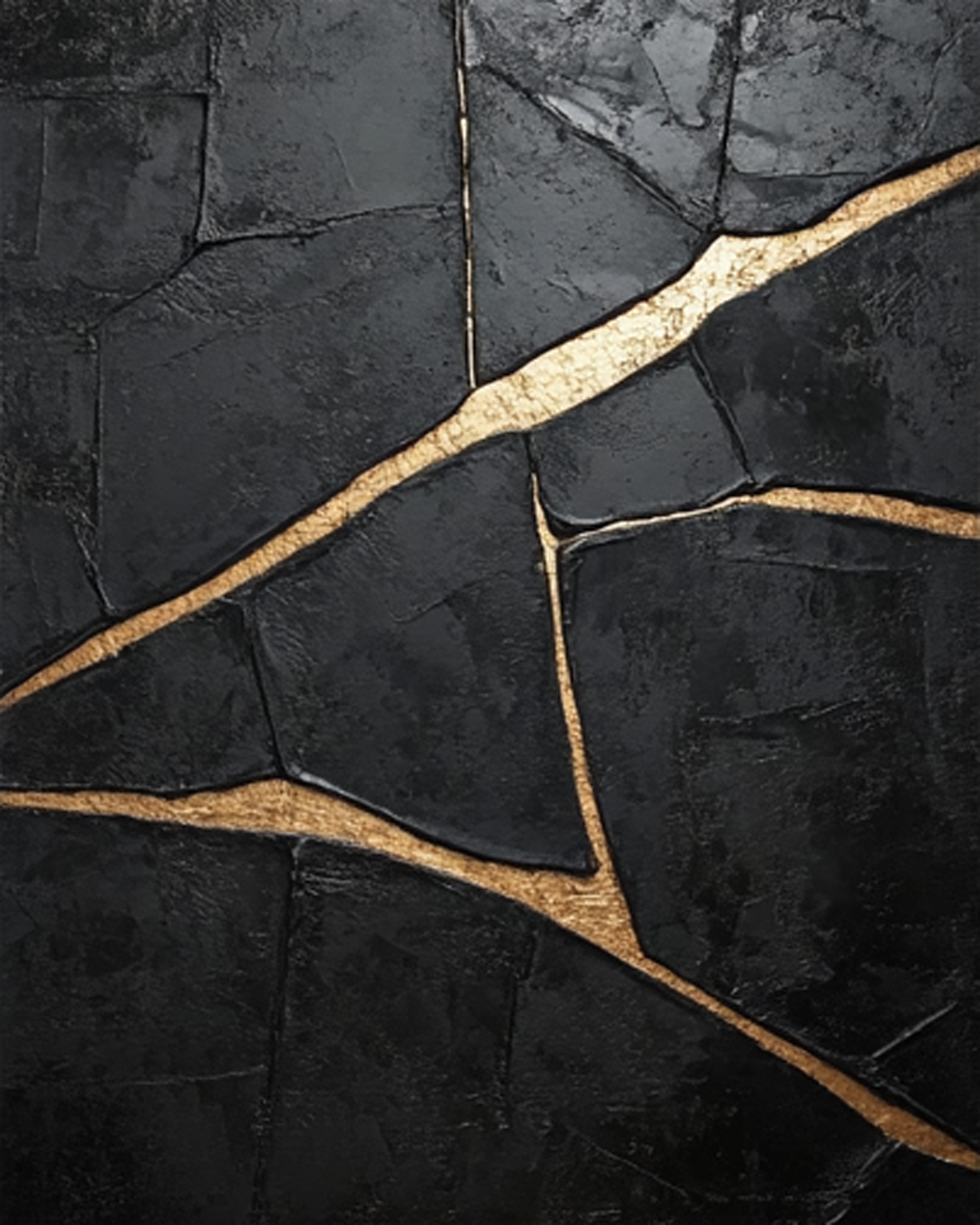 Deeply Textured Black with Bold Gold Trails, Modern Abstract #BGA 265