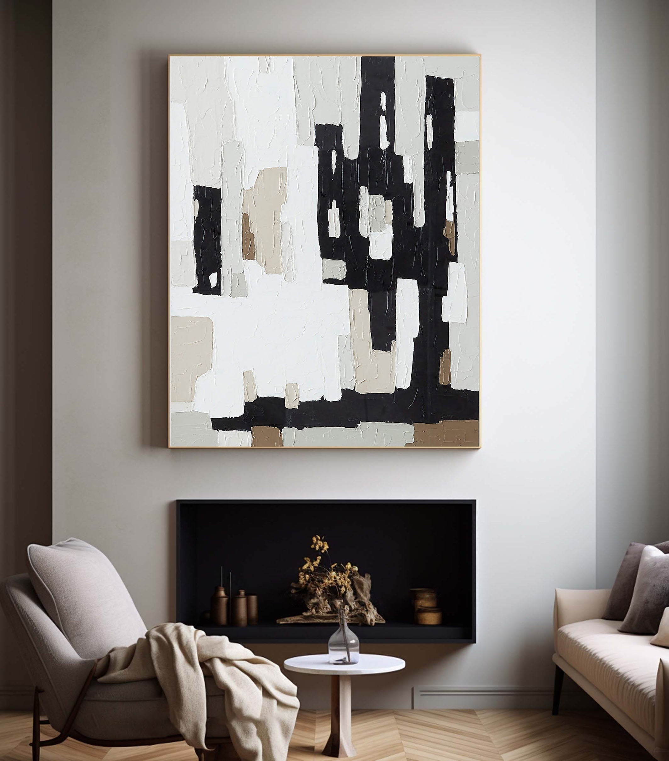 Modern Black And White Abstract Art With Geometric Shapes #BGA 087