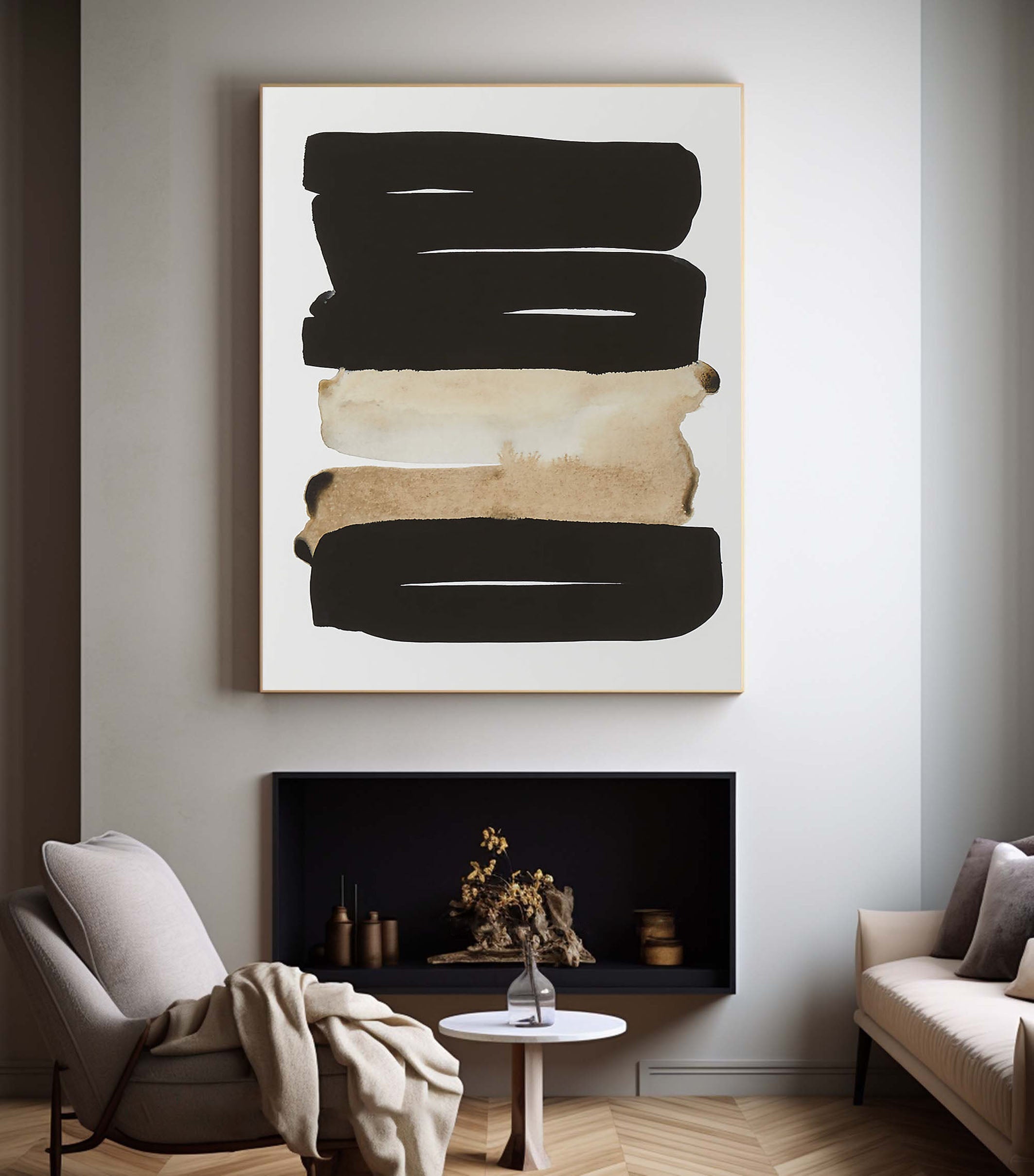 Black and Neutral Stripes, Contemporary Minimalist Wall Art #BGA 093