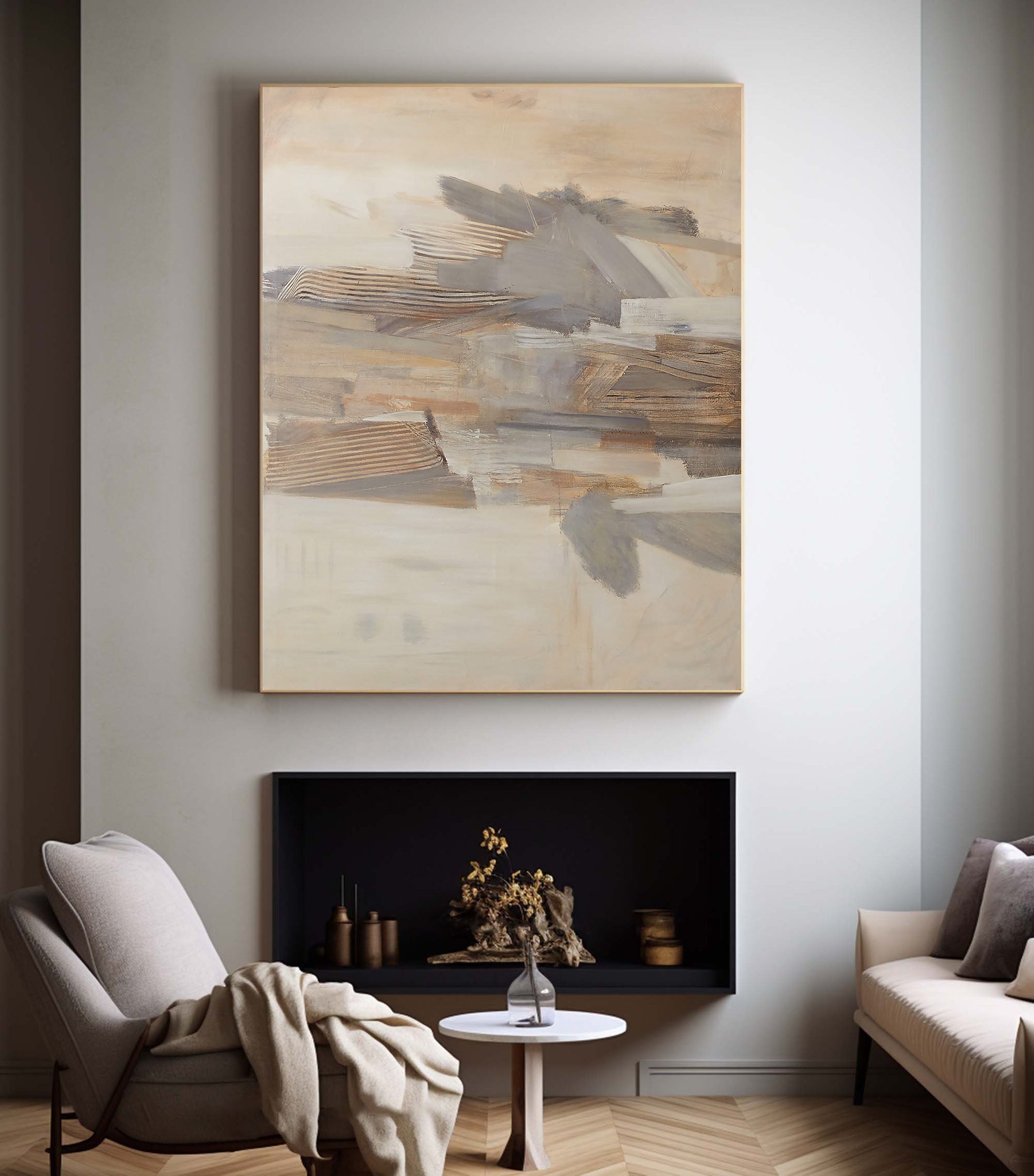 Earth Tones Textured Geometric Landscape, Modern Wall Art #BGA 100