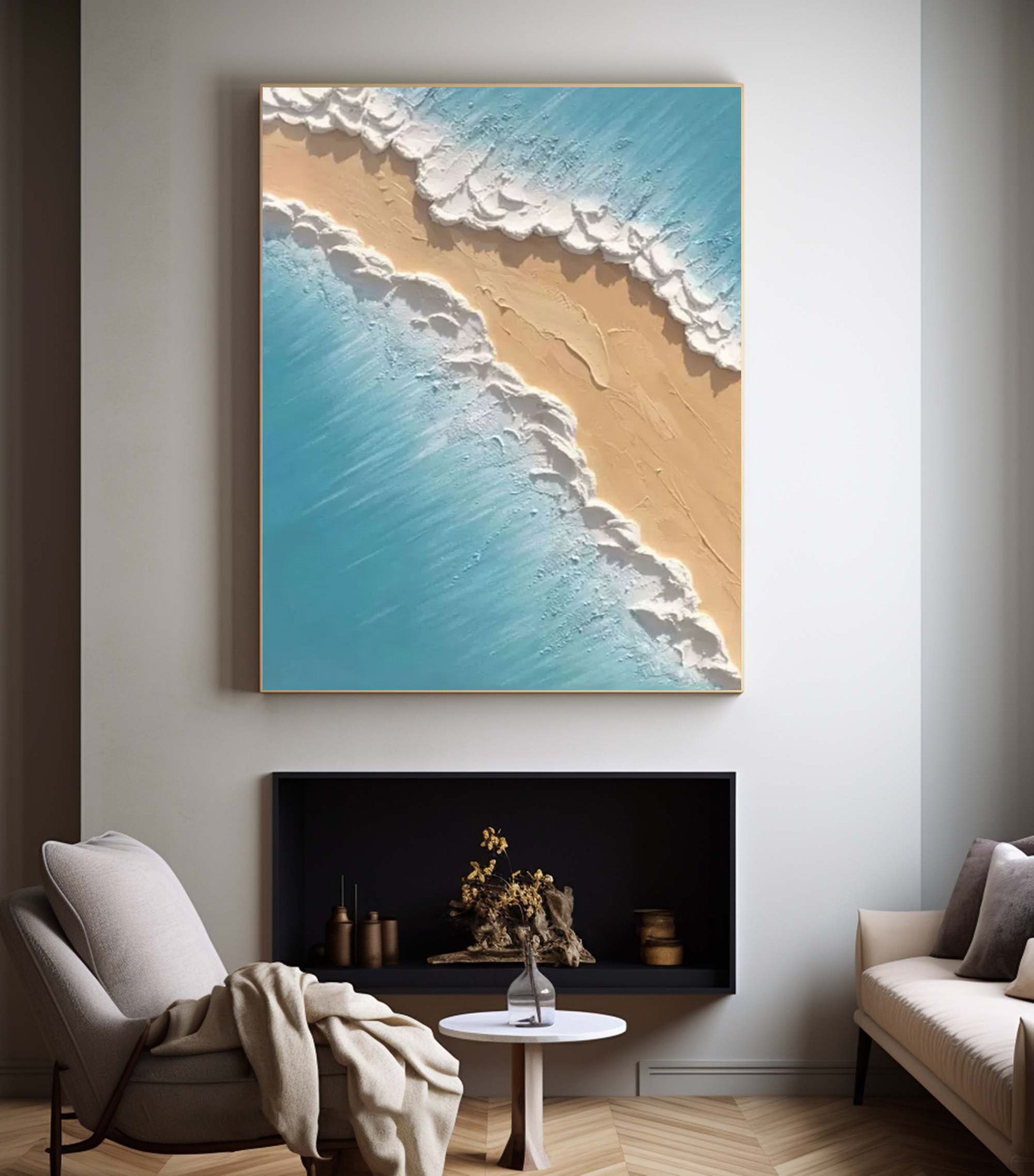 Contemporary Overhead Beach Painting, Tactile Shoreline Art #BGA 246