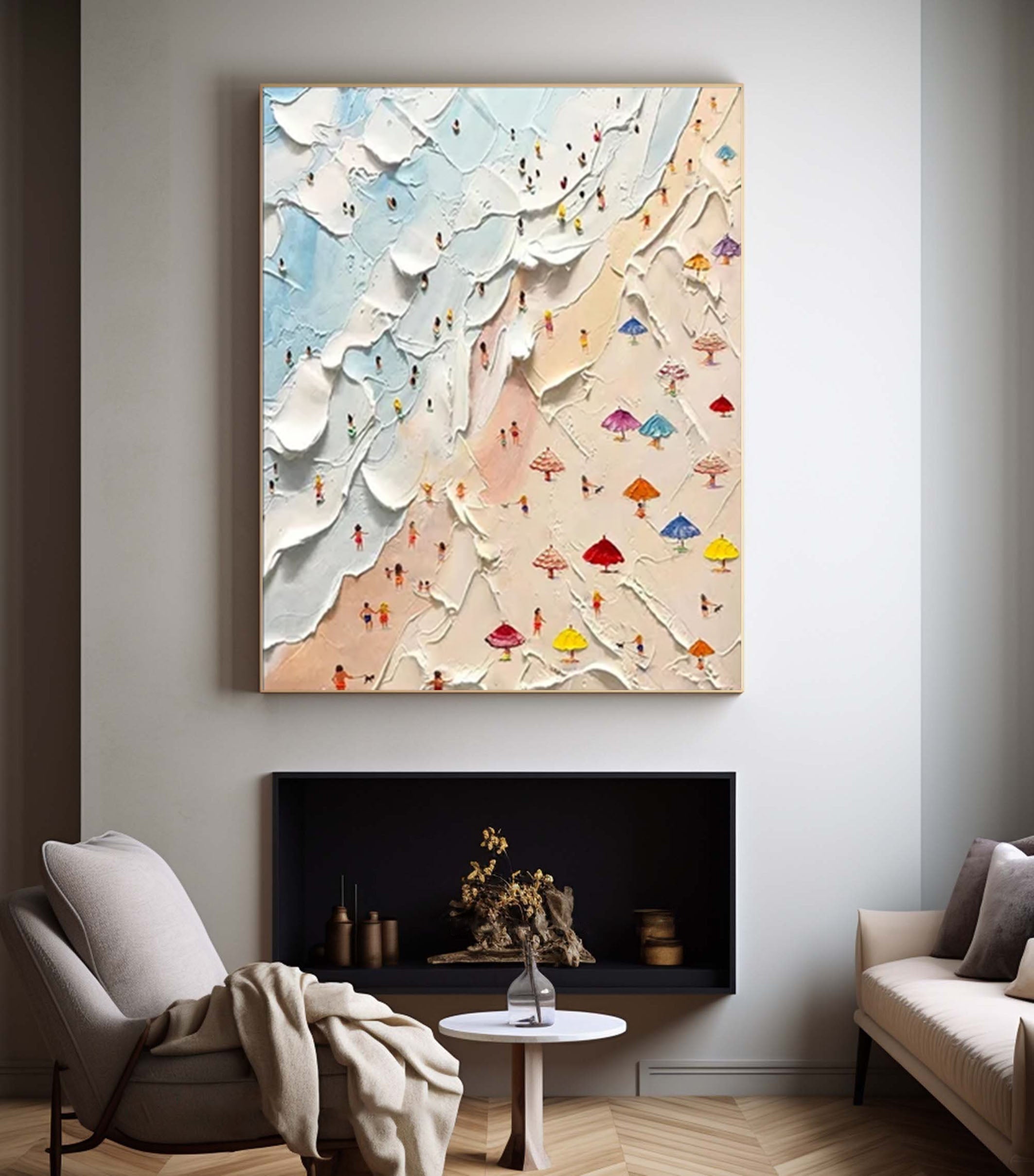 Sandy Shores Canvas Art Dynamic Beach Colorful Painting #CAP 027