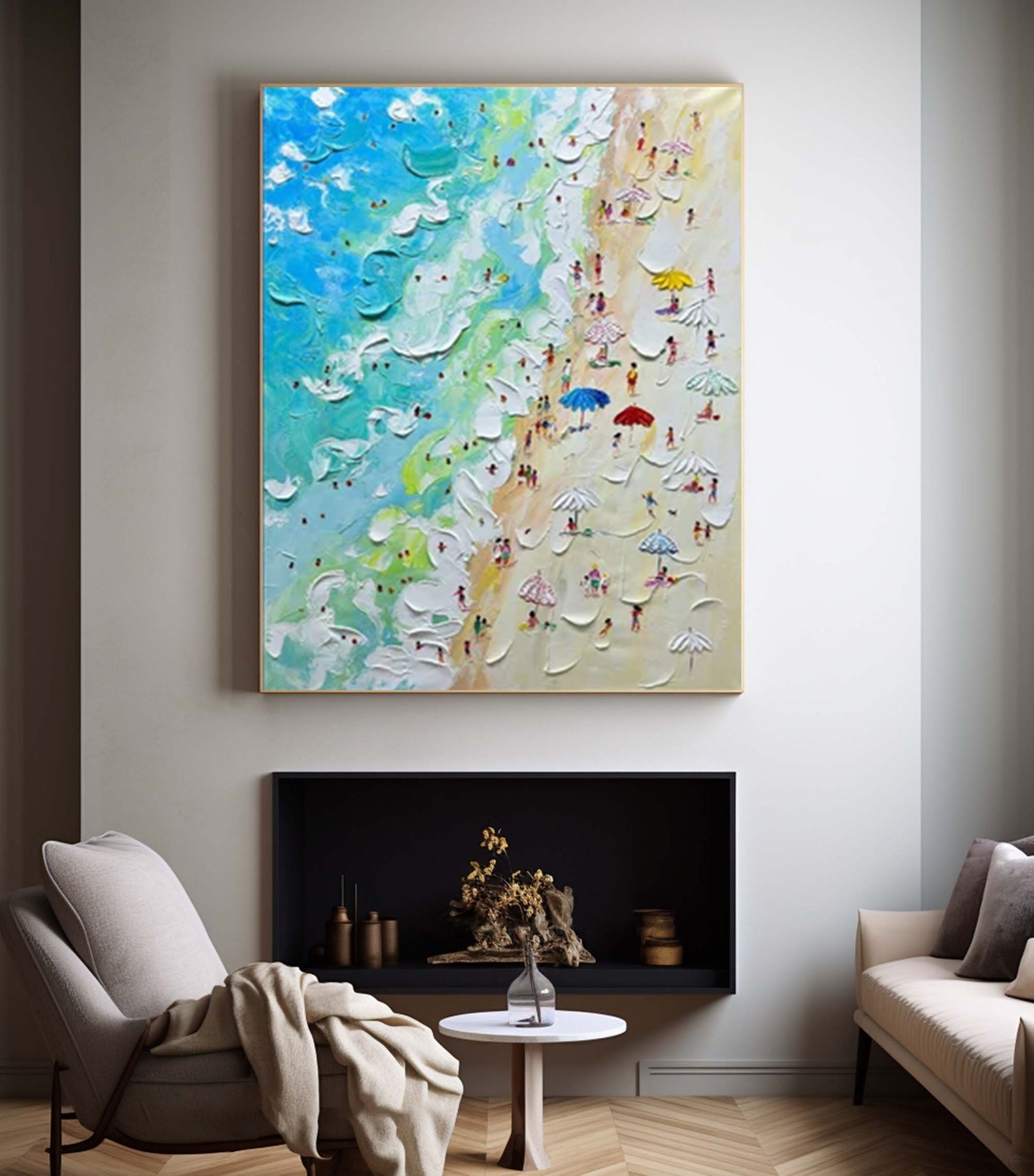 Sandy Shores Canvas Art Dynamic Beach Colorful Painting #CAP 028