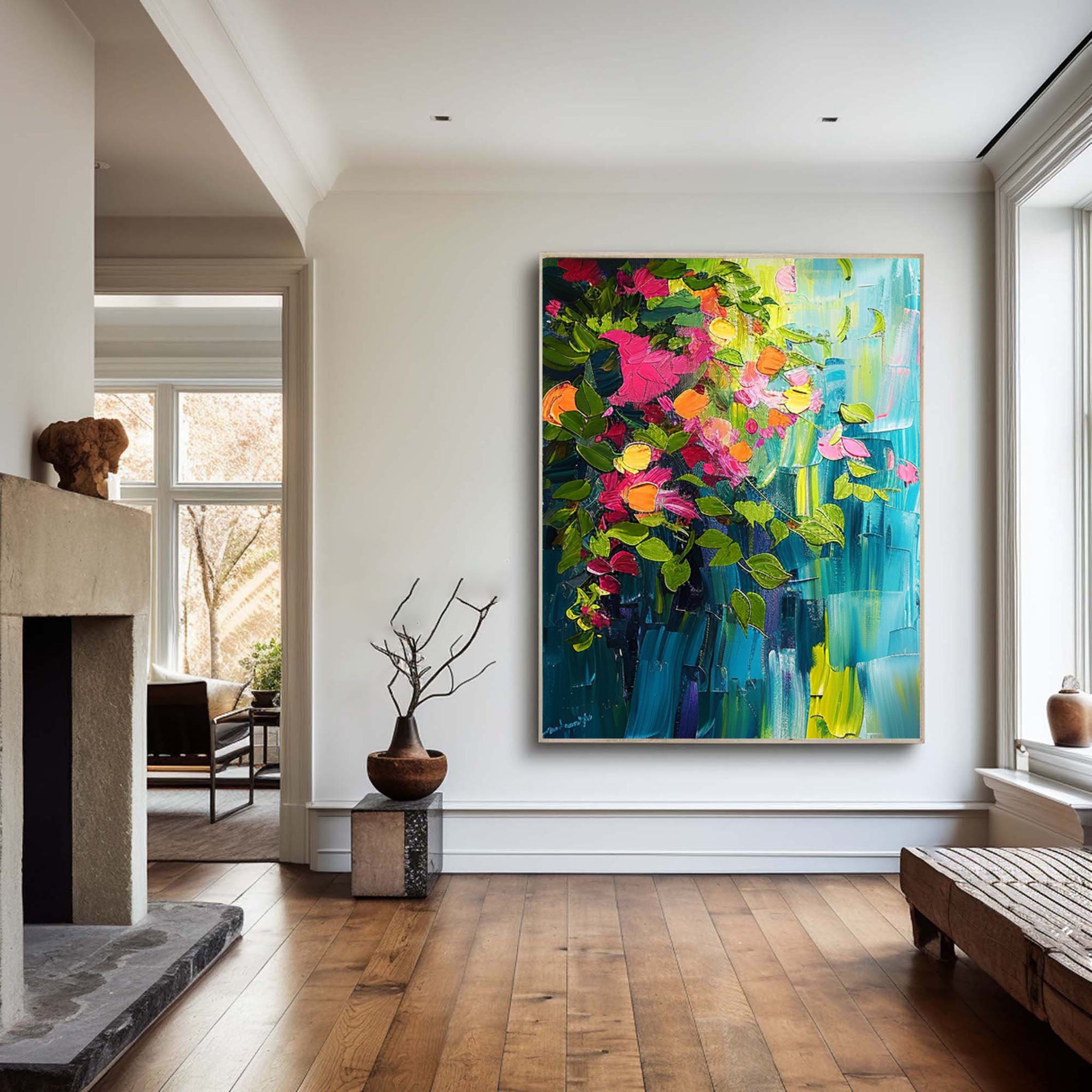 Summer Flowers Abstract Painting Bright Wall Decor #CAP 032