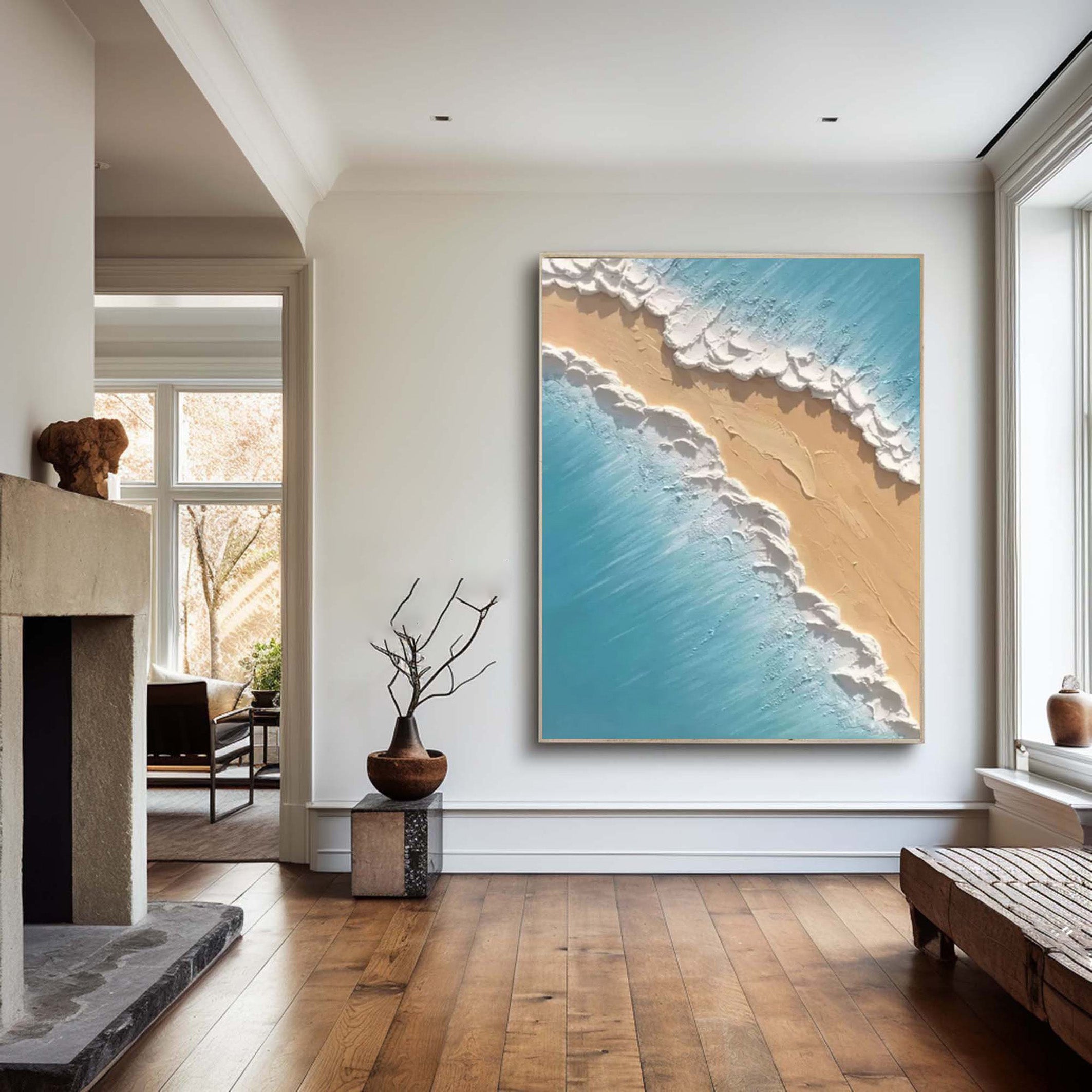 Contemporary Overhead Beach Painting, Tactile Shoreline Art #BGA 246
