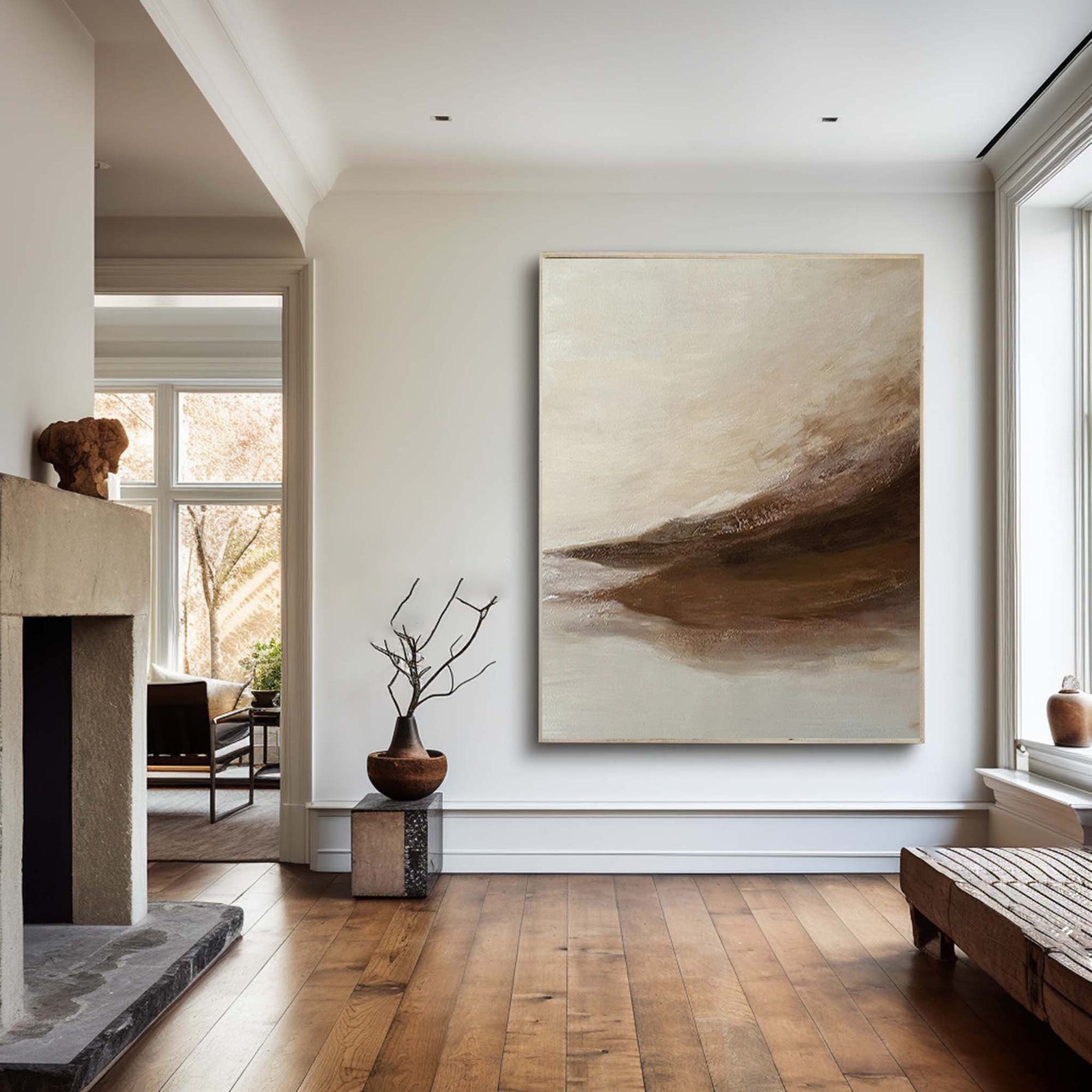 Whispering Sands: Beige And Brown Abstract Wall Canvas #BGA 209