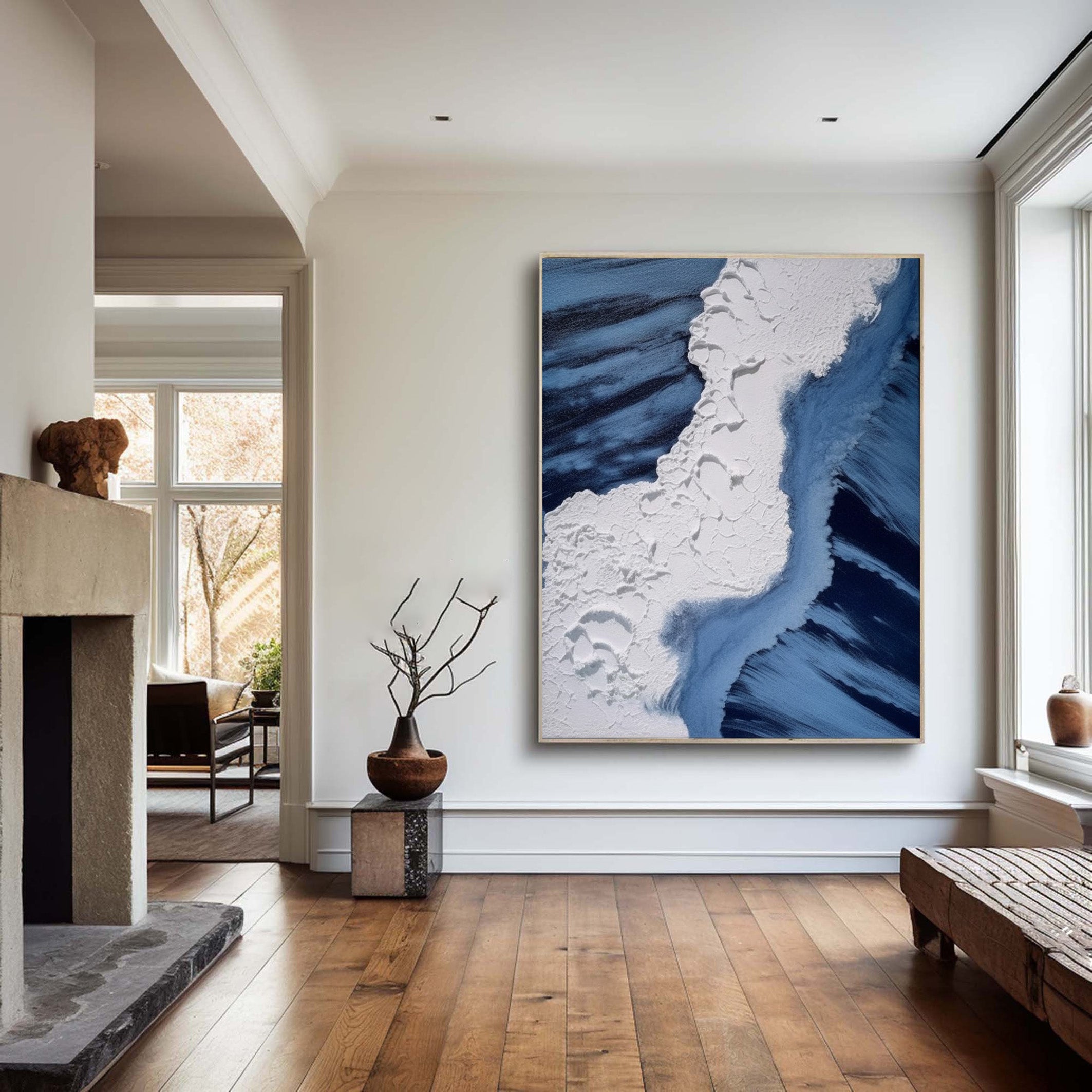 Textured Ocean Abstract, Bold Blue and White Wall Art #BGA 241
