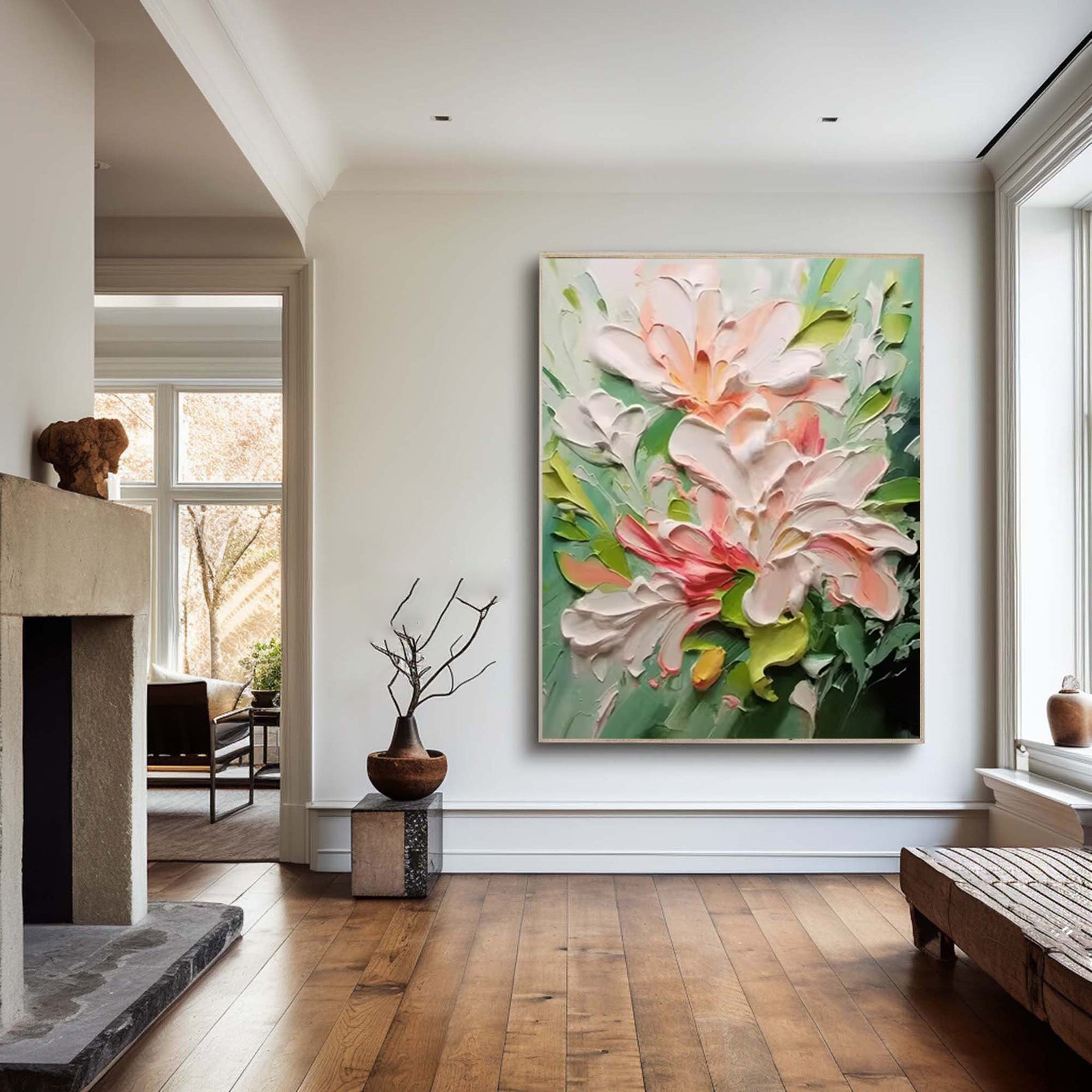 Floral Dimension: 3D Flower Art, White Pink Green Palette #BGA 204