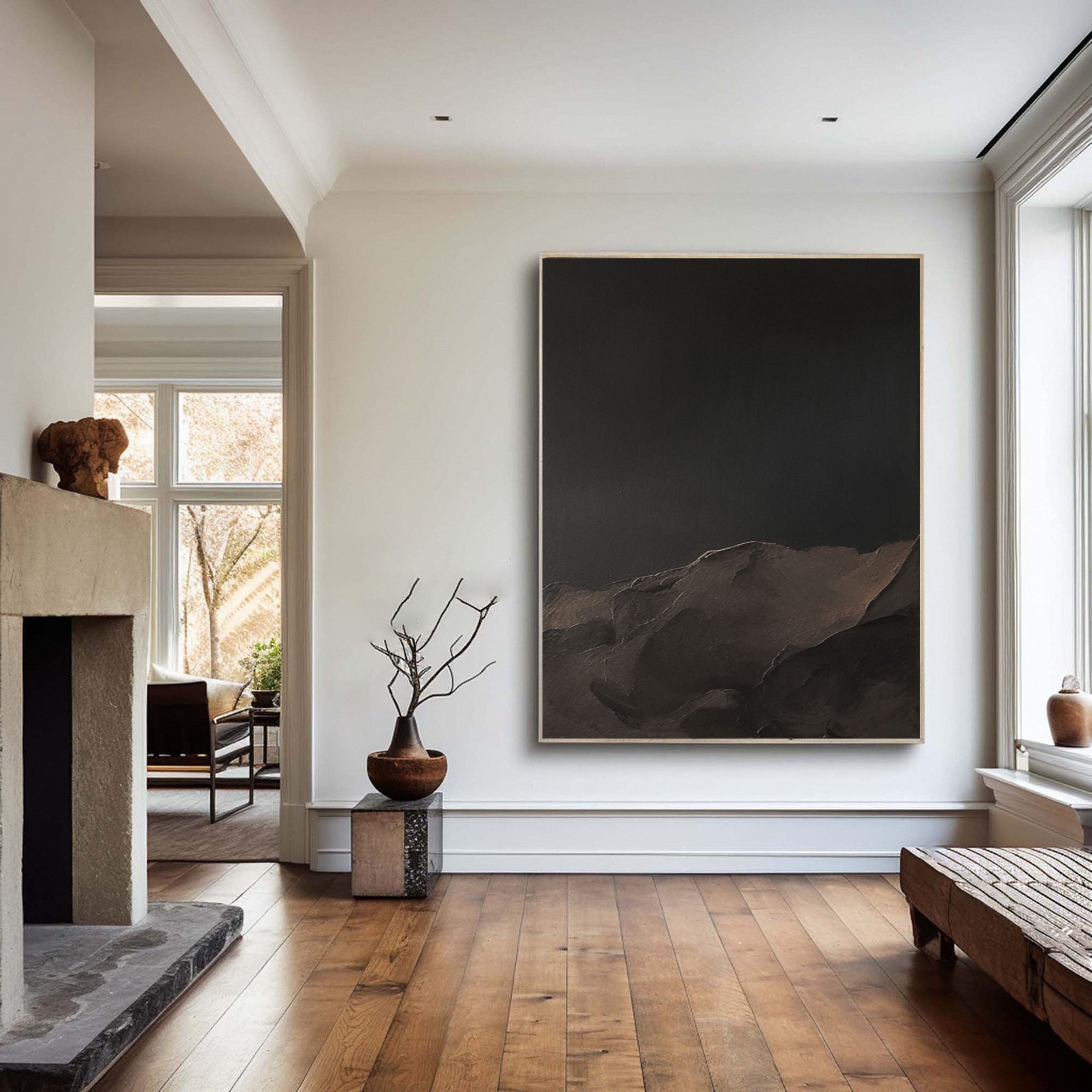 Nocturne Ascent: Minimalist Dark Mountain Art, Textured Rise #BGA 225