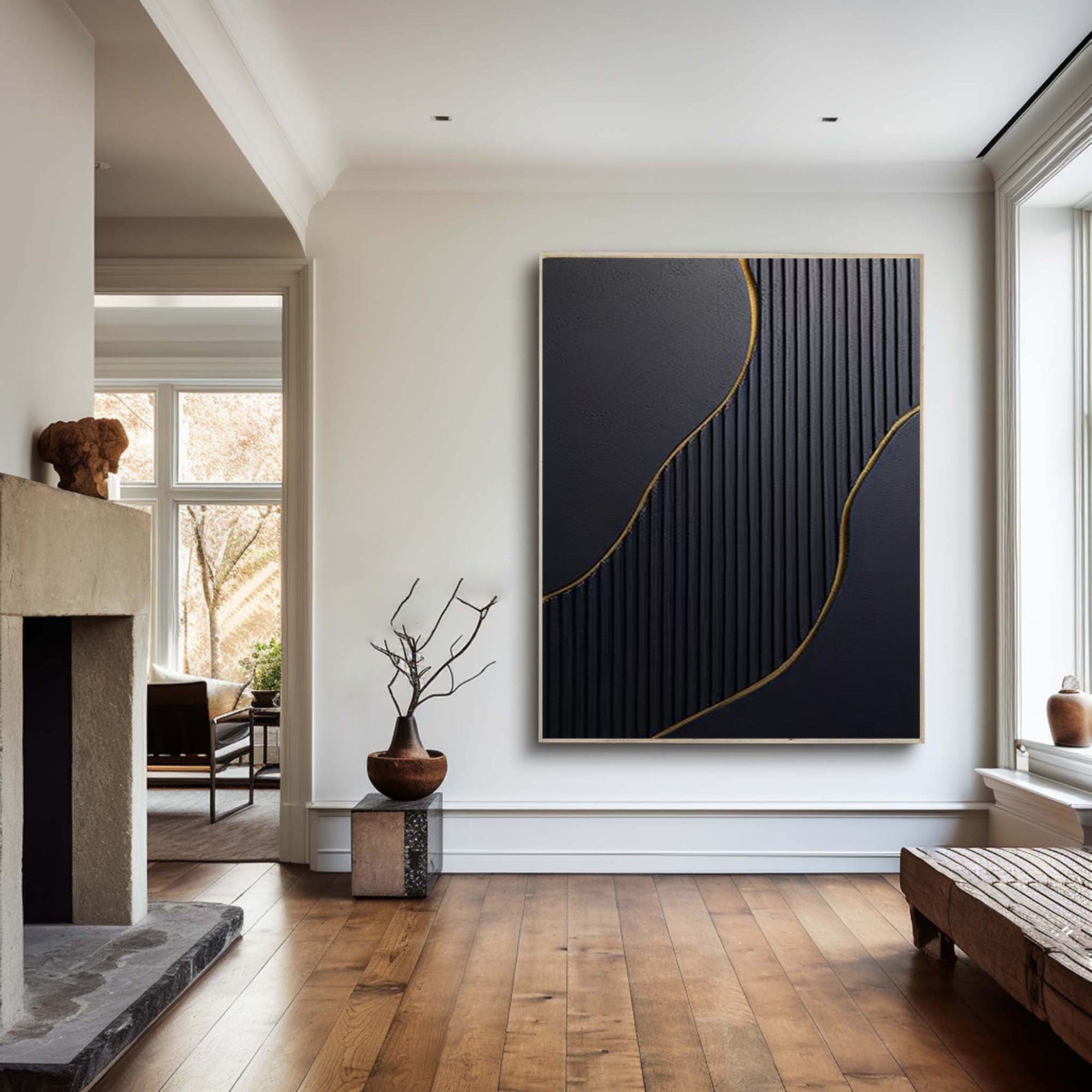 Sculpted Shadow & Gold: Modern Abstract, Textured Wall Decor #BGA 195
