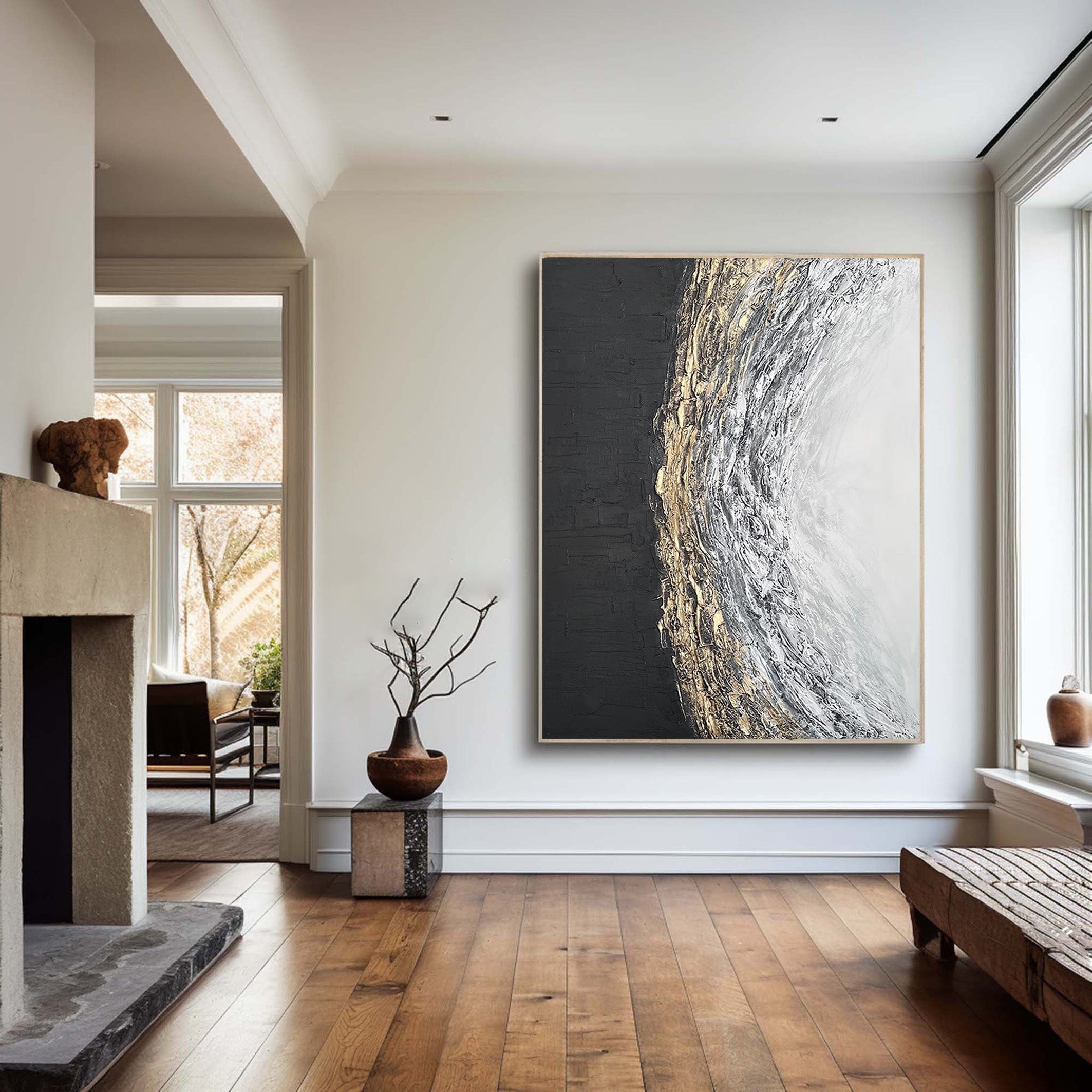 Sculpted Light: Textured Abstract Painting, Gold Accented Art #BGA 199