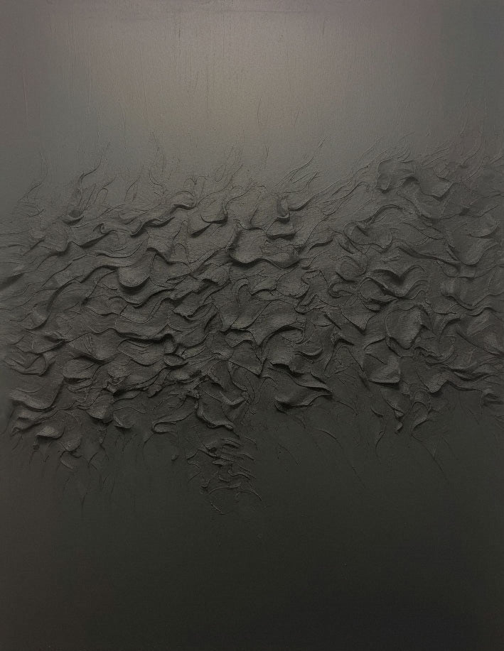 Sculpted Shadows: Black Textured Abstract, Deep Relief Art #BGA 227
