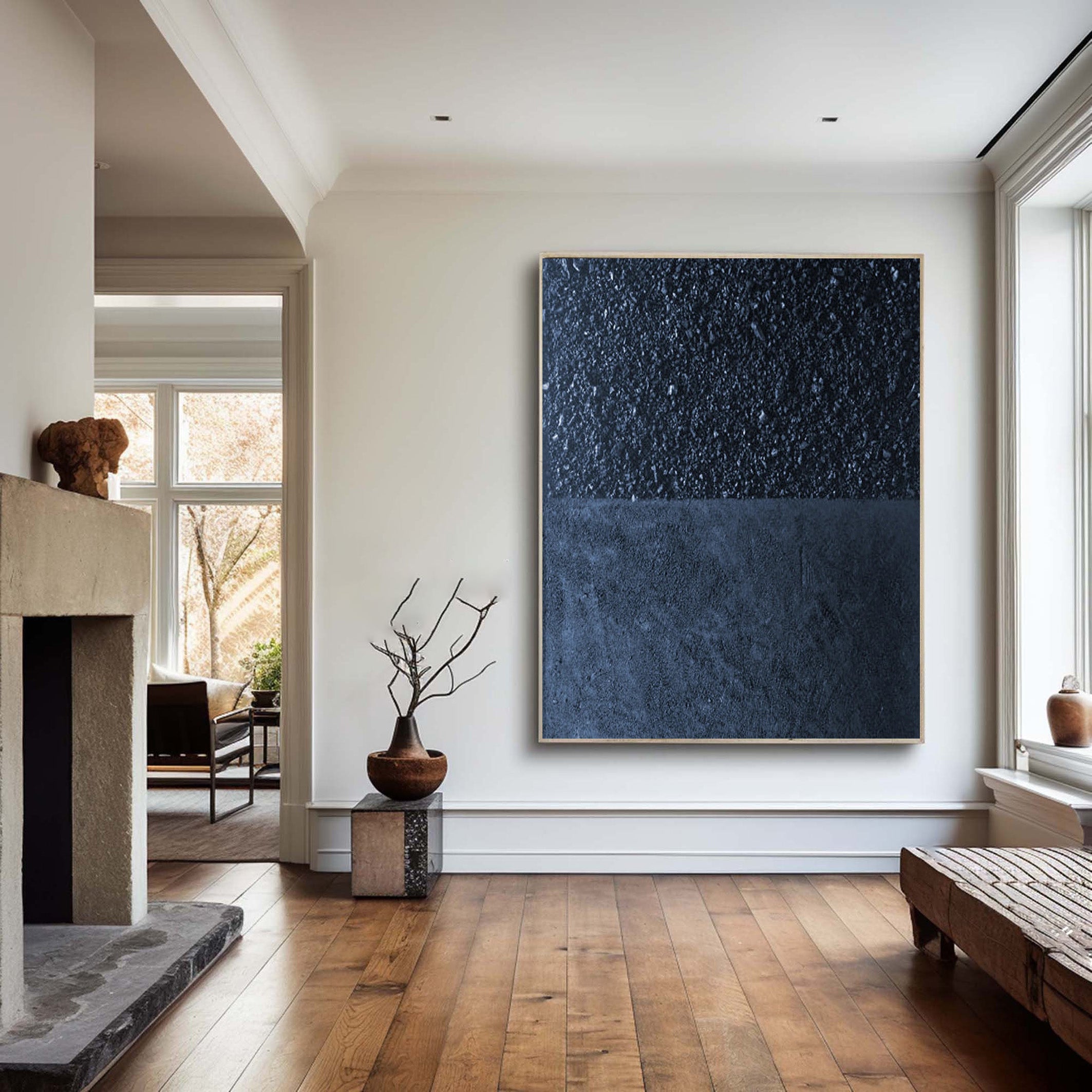 Minimalist Dark Blue Canvas, Textured Abstract Art #BGA 197