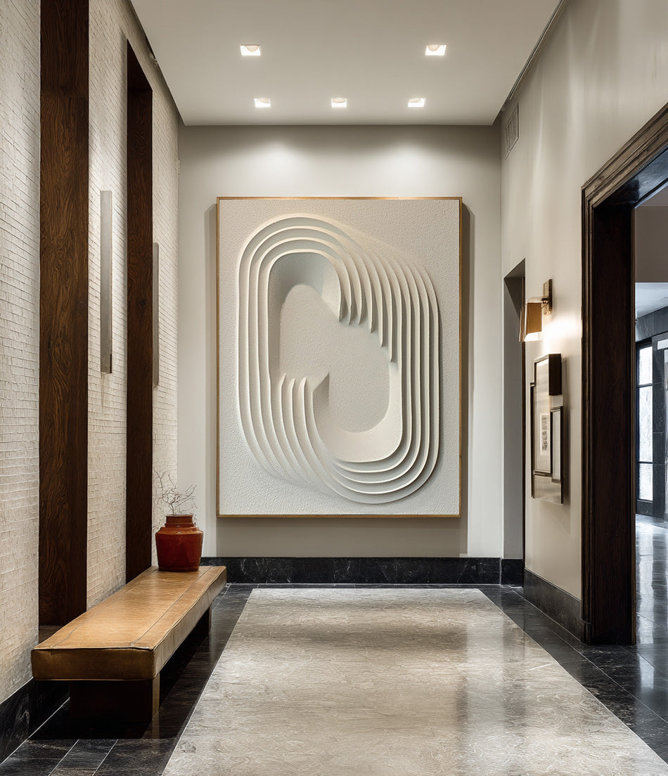 Oversized White Textured Abstract Art for Entryway #WG 086