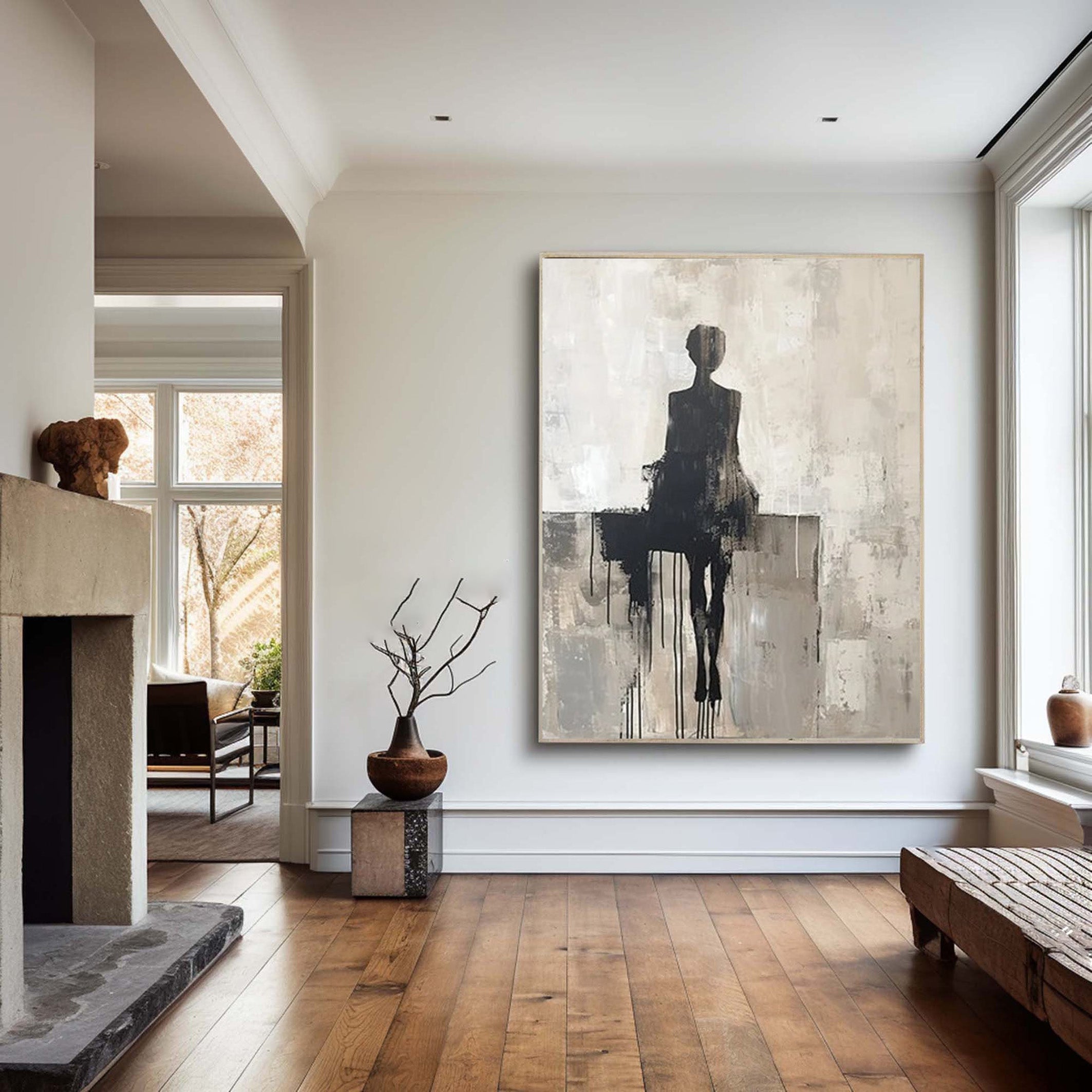 Abstract Figure Canvas, Textured Monochrome Wall Art #BGA 206