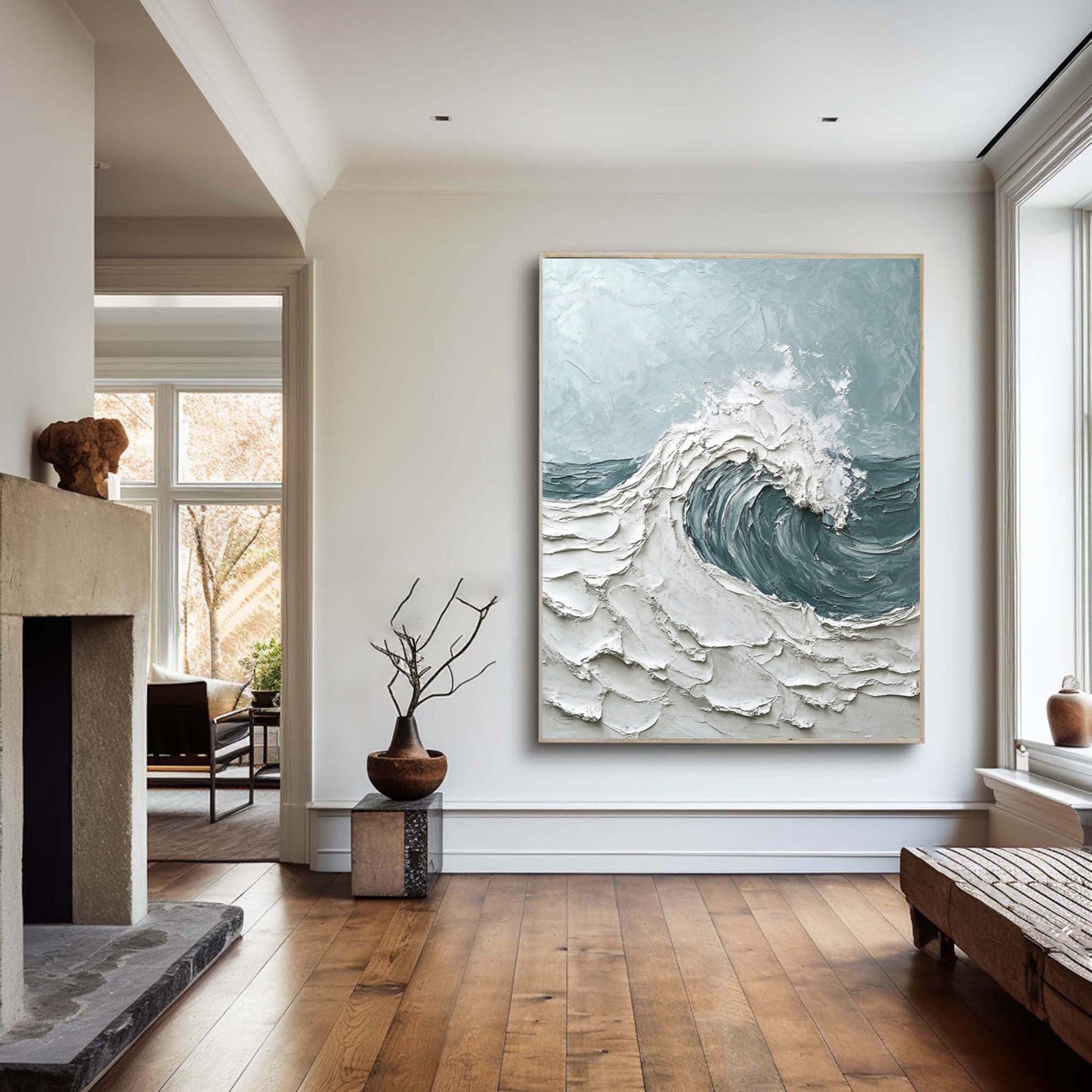 Contemporary Ocean Art with Thick Texture and Dynamic Wave #BGA 282