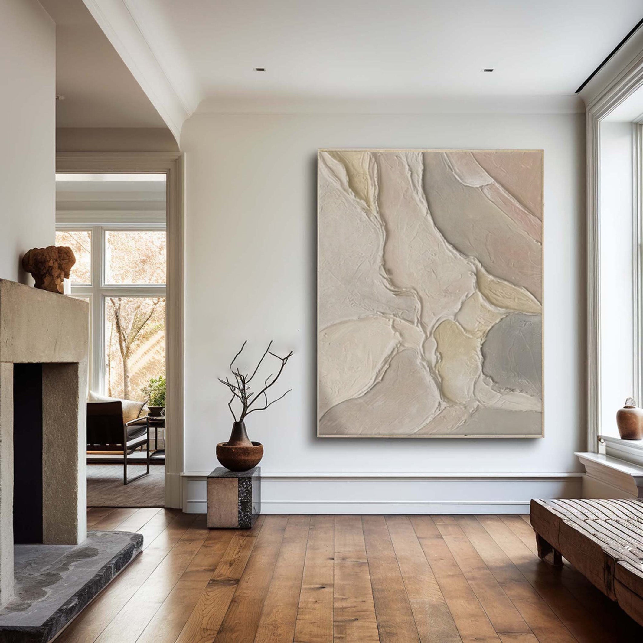 3D Beige White Gray Painting, Modern Abstract Wall Art #BGA 203
