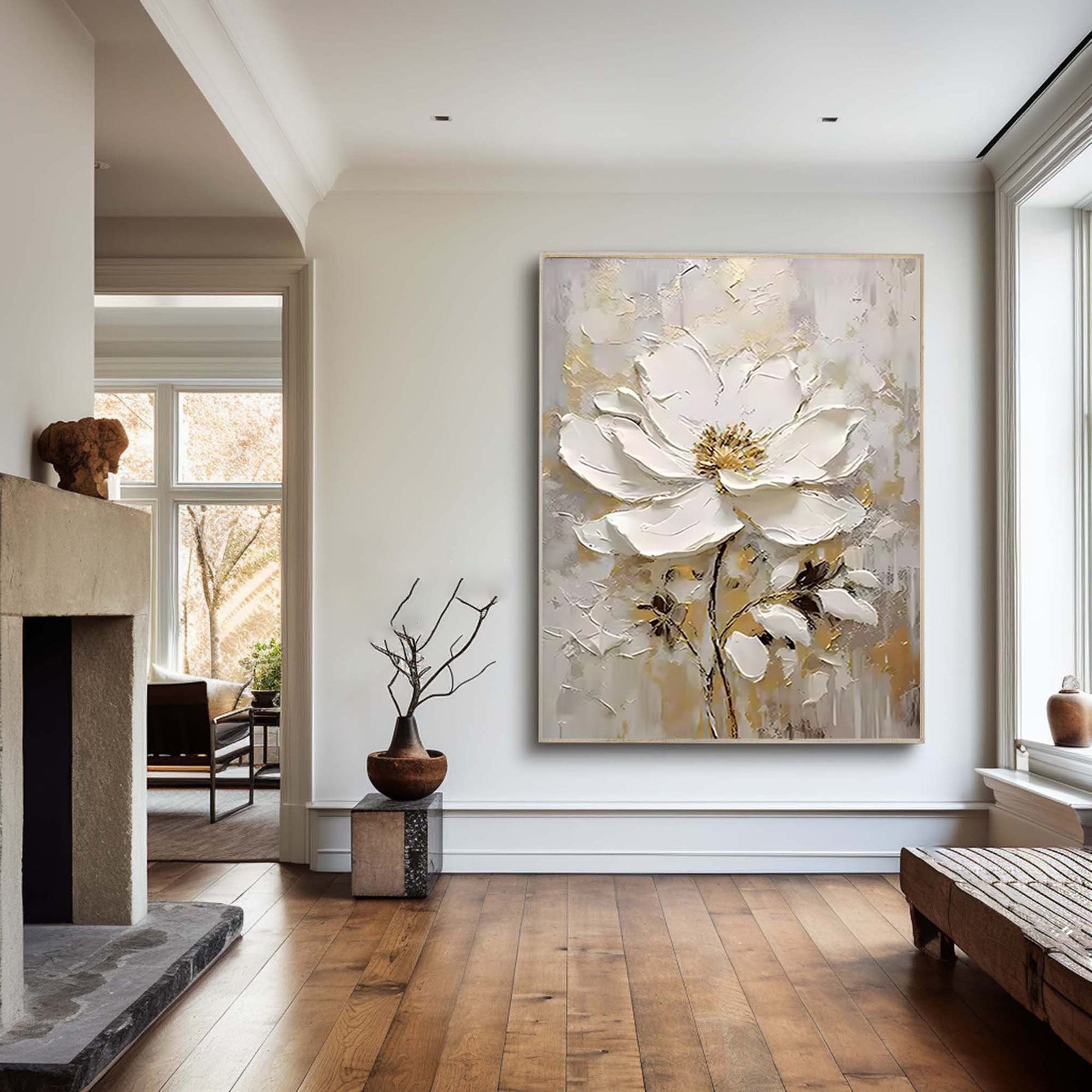 Inspirational Bloom: 3D Flower Art, Large Canvas Statement #BGA 207