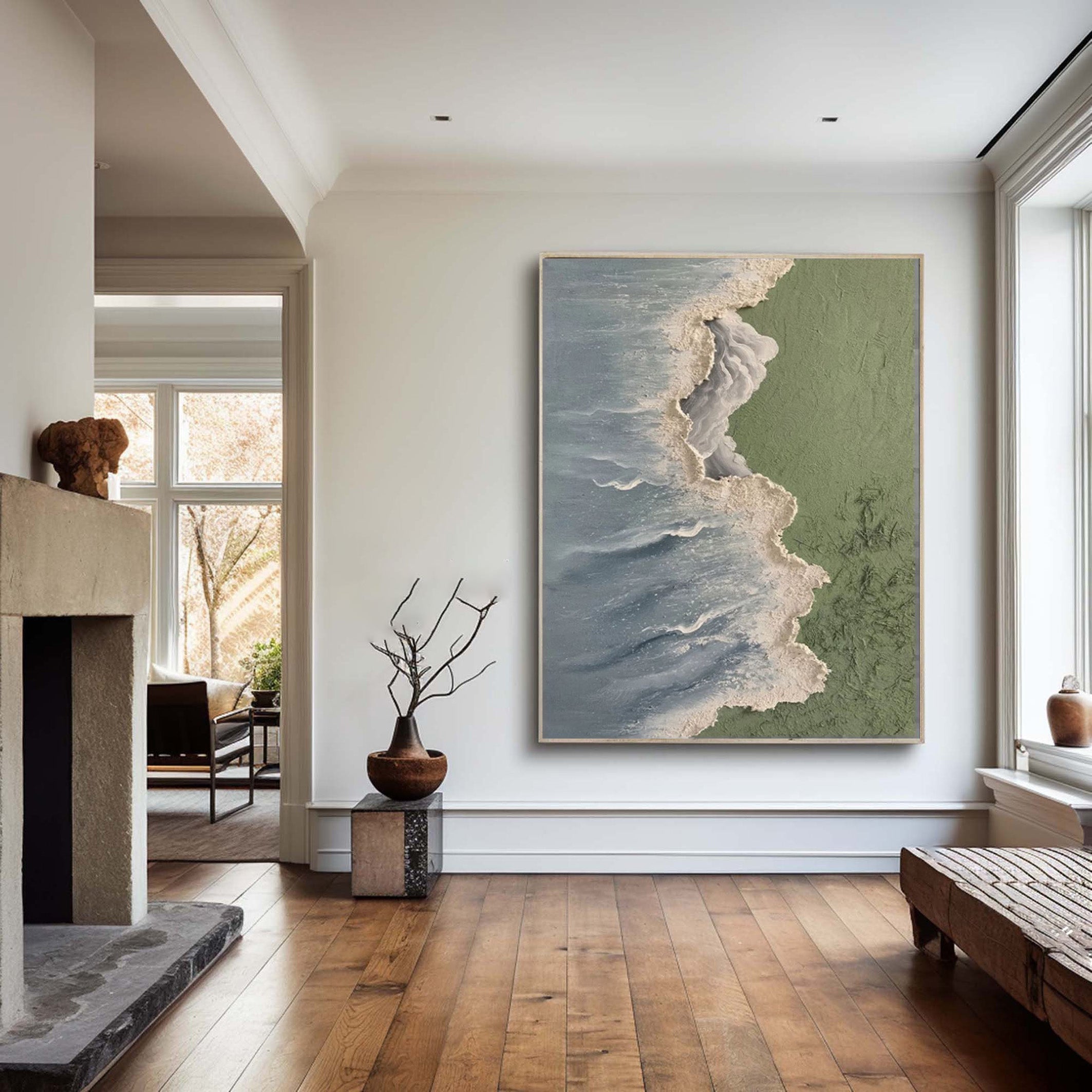Contemporary Overhead Beach Painting, Tactile Coastal Art #BGA 244