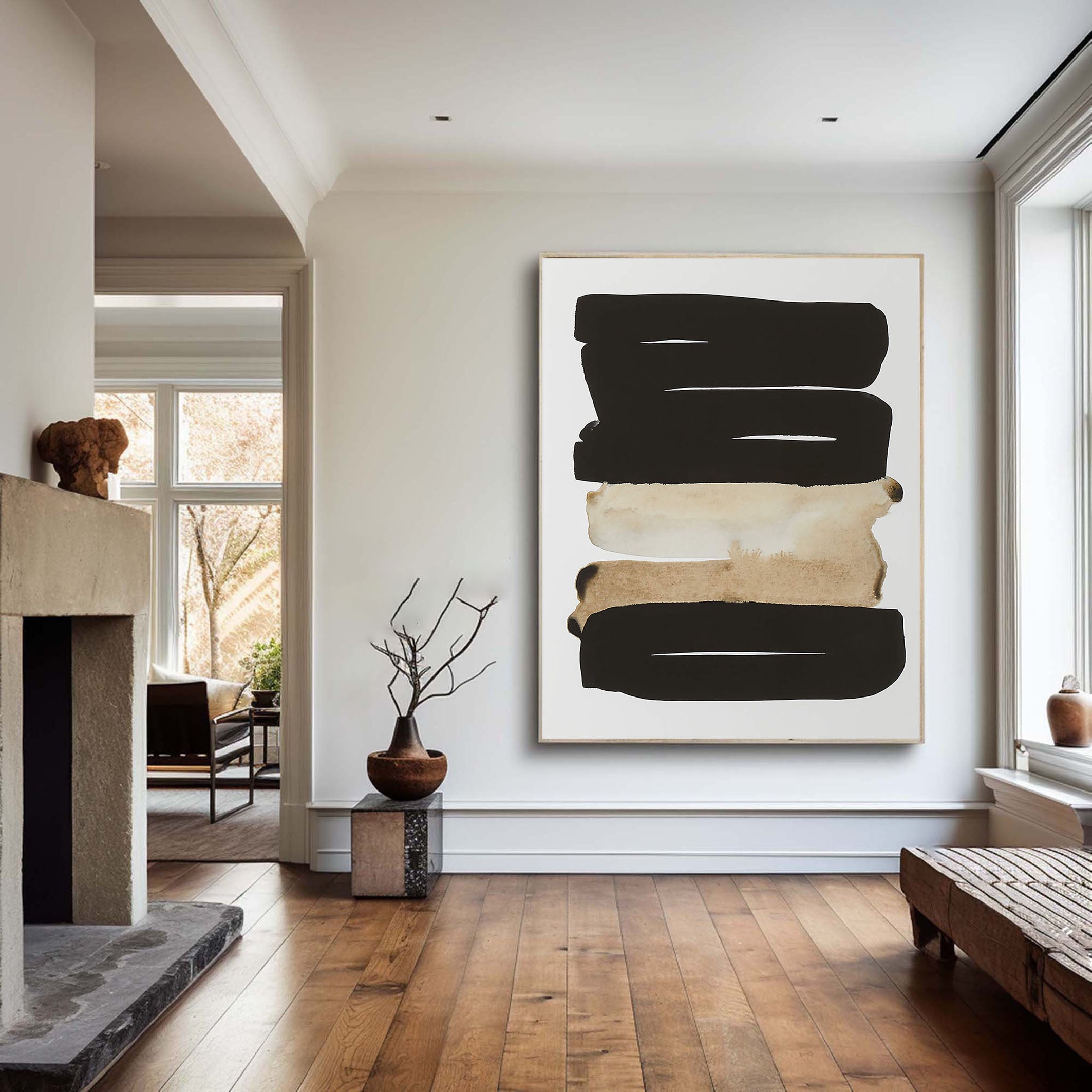 Black and Neutral Stripes, Contemporary Minimalist Wall Art #BGA 093