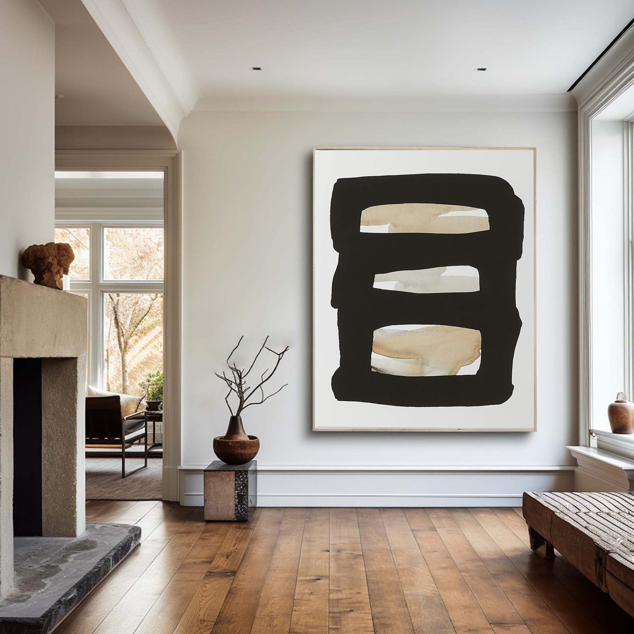 Beige Graphic Abstract Wall Art With Black Frame #BGA 097