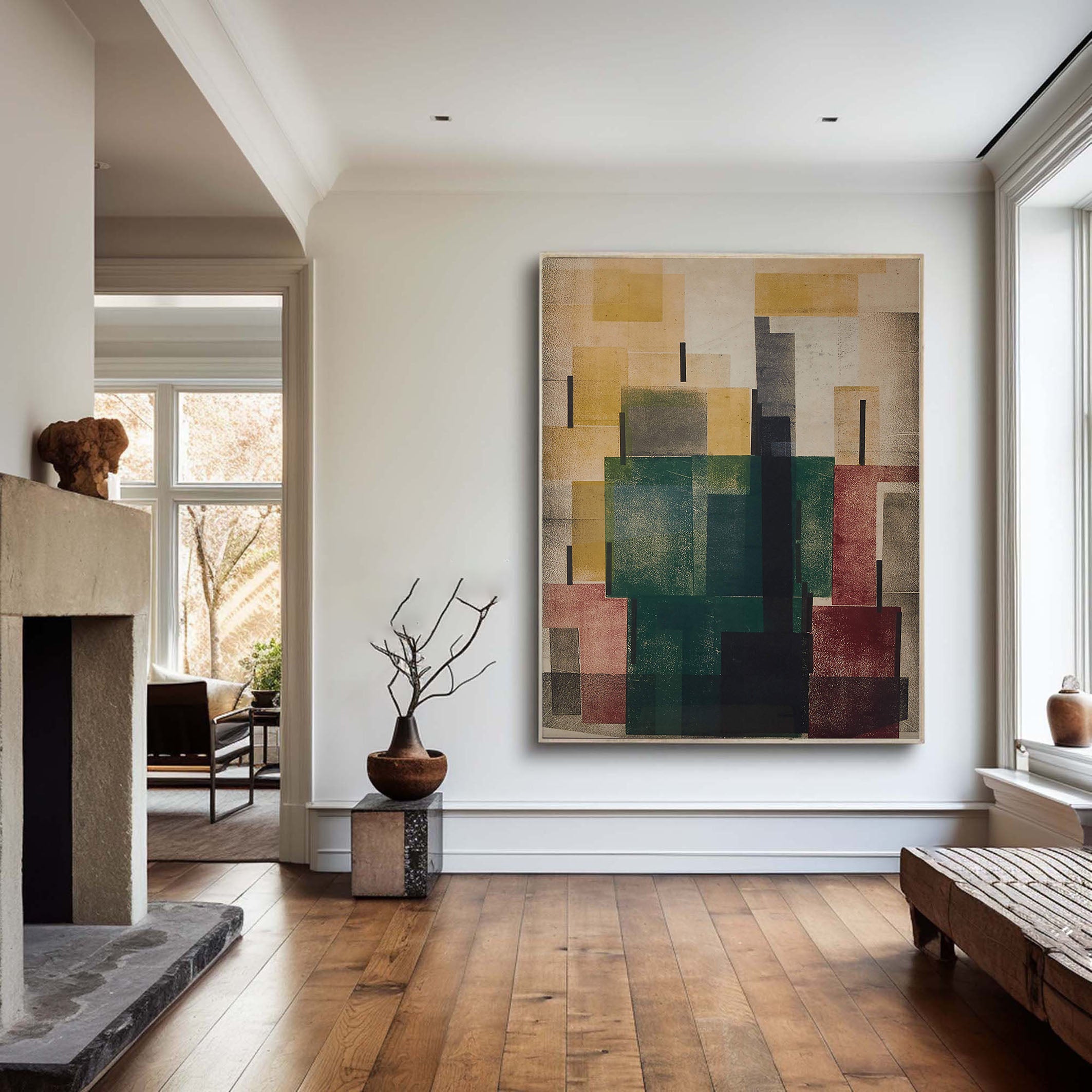 Urban Abstract With Layered Shapes, Contemporary Canvas #BGA 098