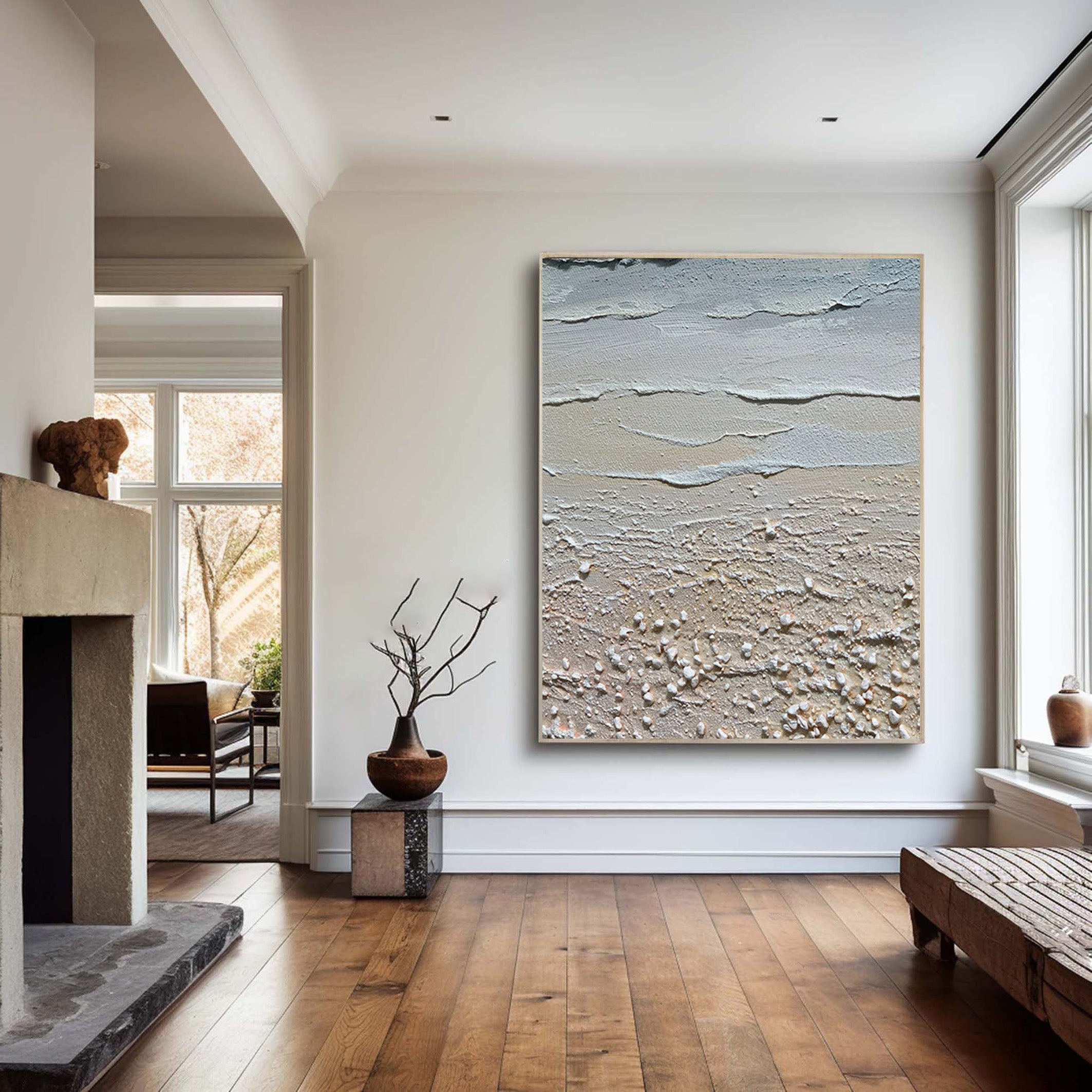 Large Abstract Beach Painting, Tactile Coastal Wall Art #BGA 210