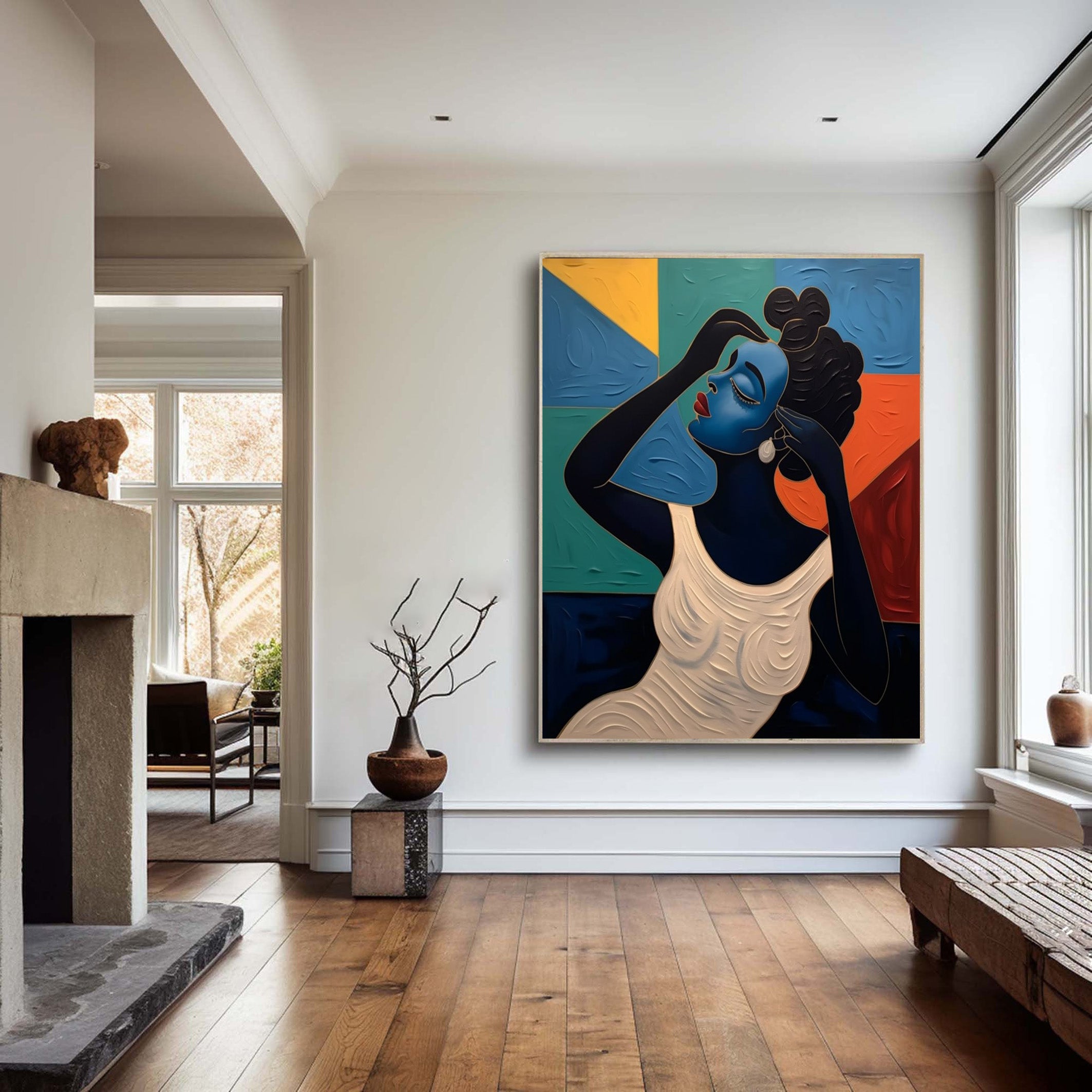 Textured Portrait with Bold Color Blocks, Modern Stylized Art #BGA 254