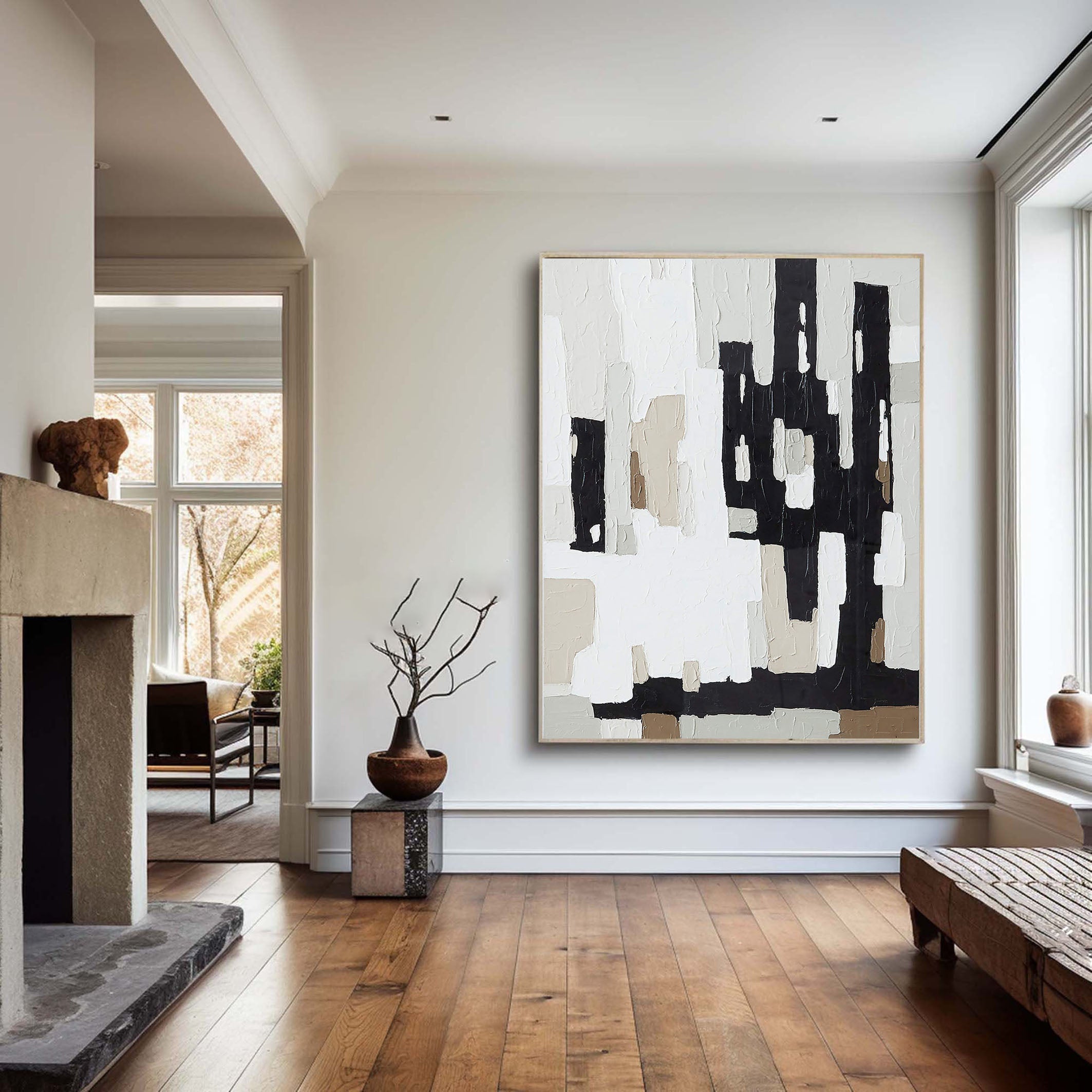 Modern Black And White Abstract Art With Geometric Shapes #BGA 087