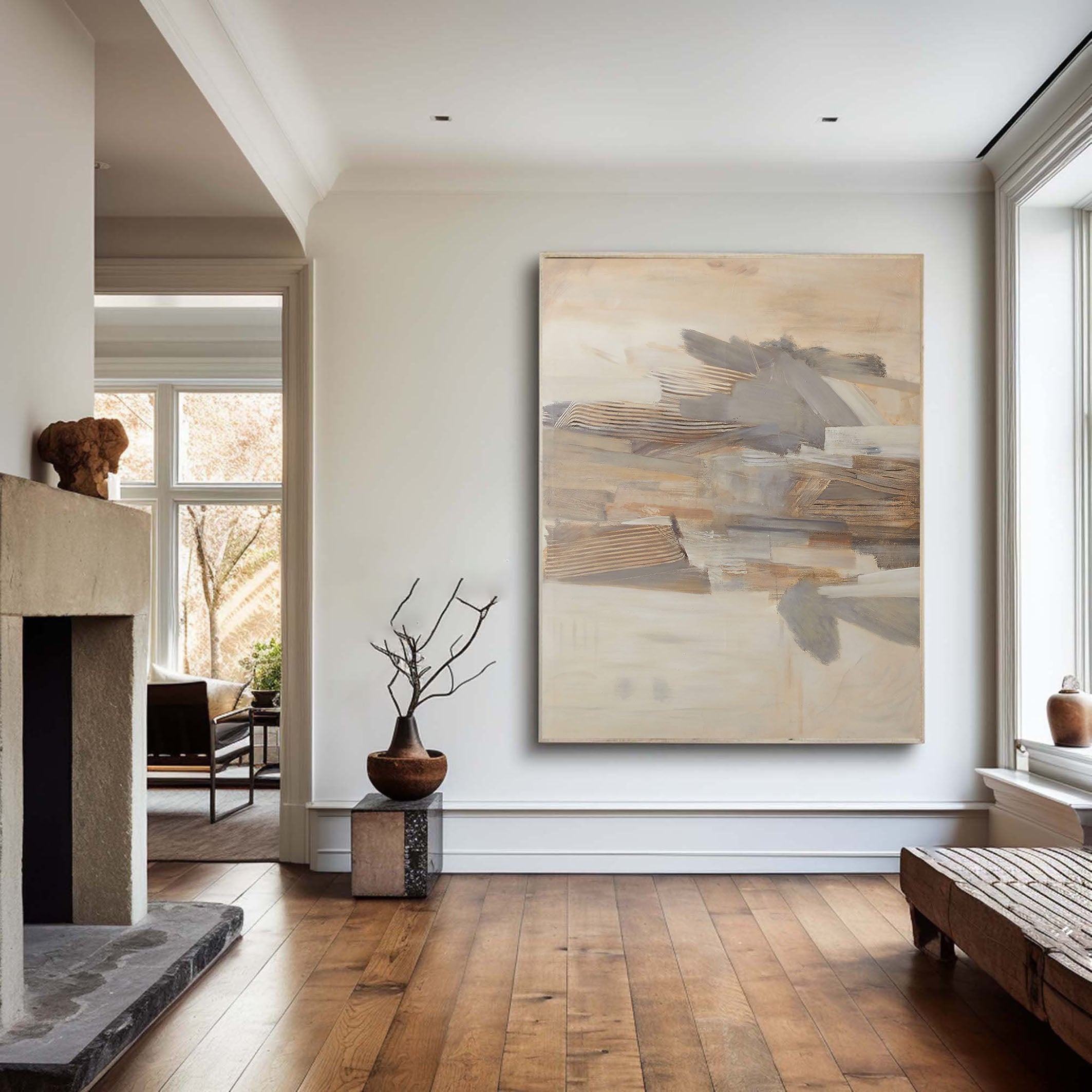 Earth Tones Textured Geometric Landscape, Modern Wall Art #BGA 100