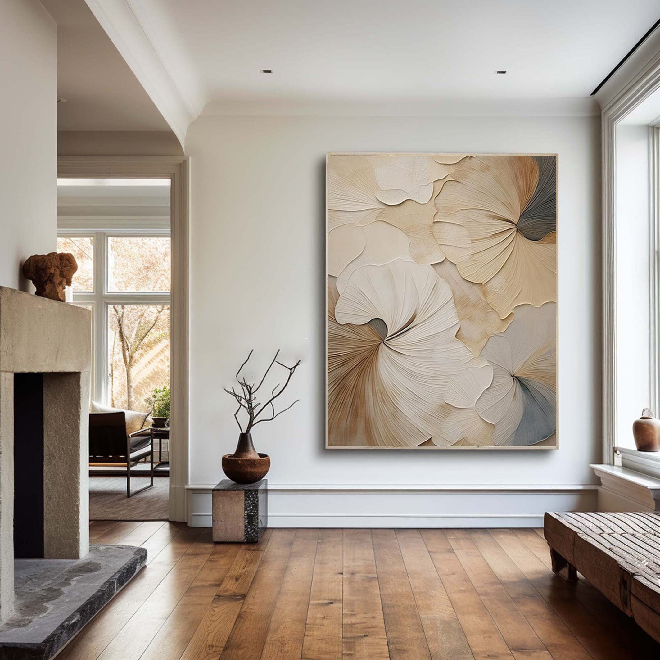 Neutral Bloom: Minimalist Floral Canvas, Elegant Beige Palette #BGA 205