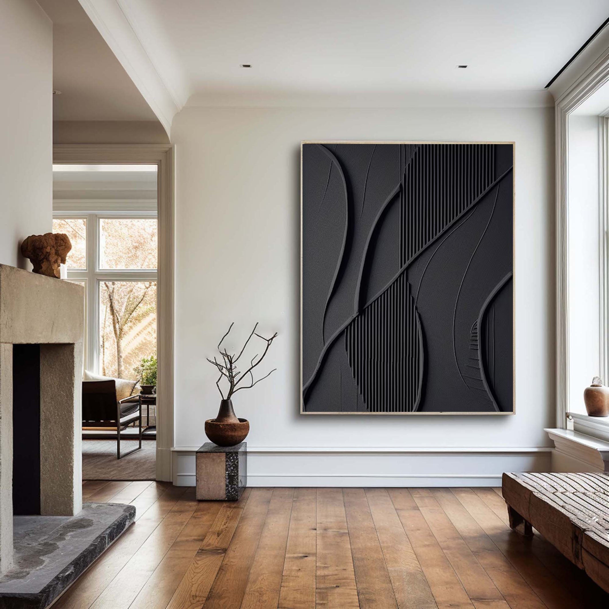 Geometric Textured Black Wall Art Contemporary Home Decor #BM 101