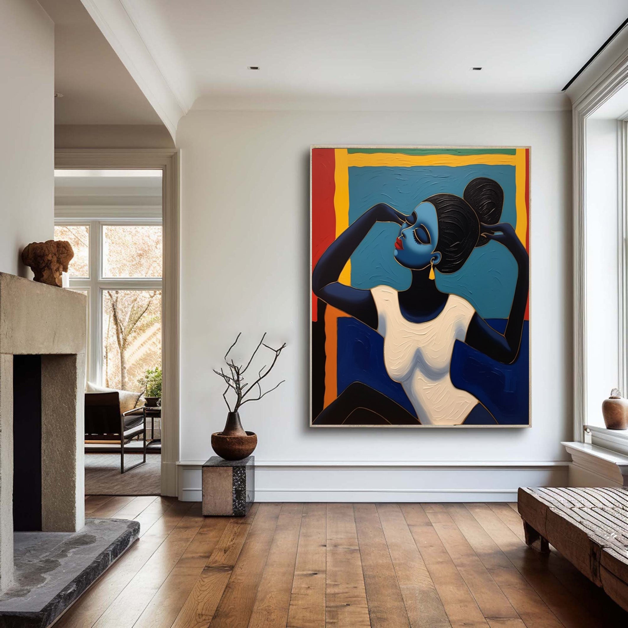 Stylized Portrait with Textured Color Blocks, Modern Wall Art #BGA 262