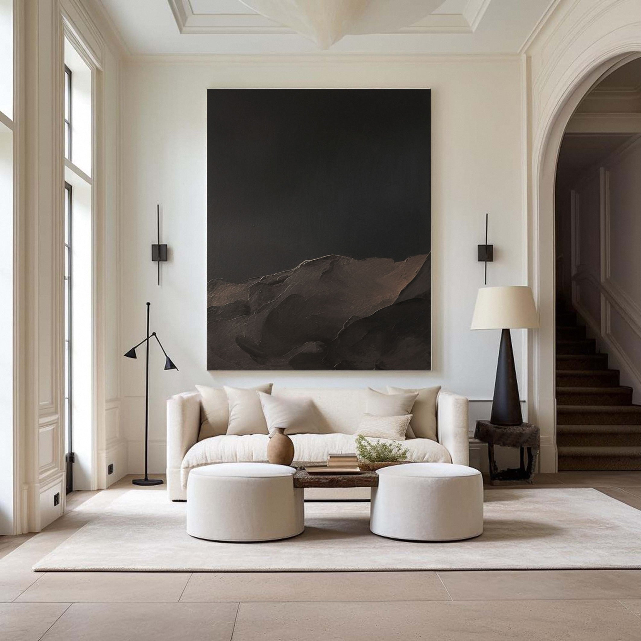 Nocturne Ascent: Minimalist Dark Mountain Art, Textured Rise #BGA 225