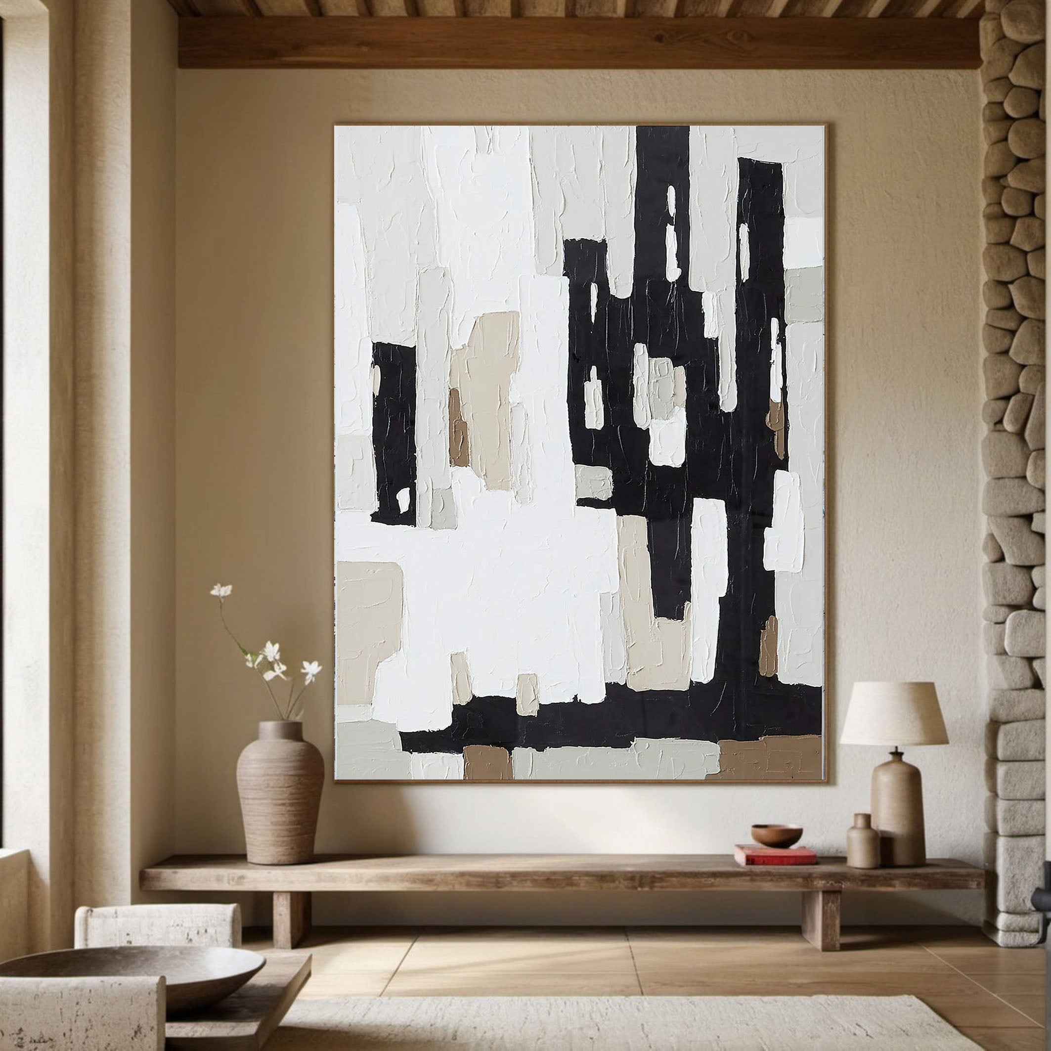 Modern Black And White Abstract Art With Geometric Shapes #BGA 087
