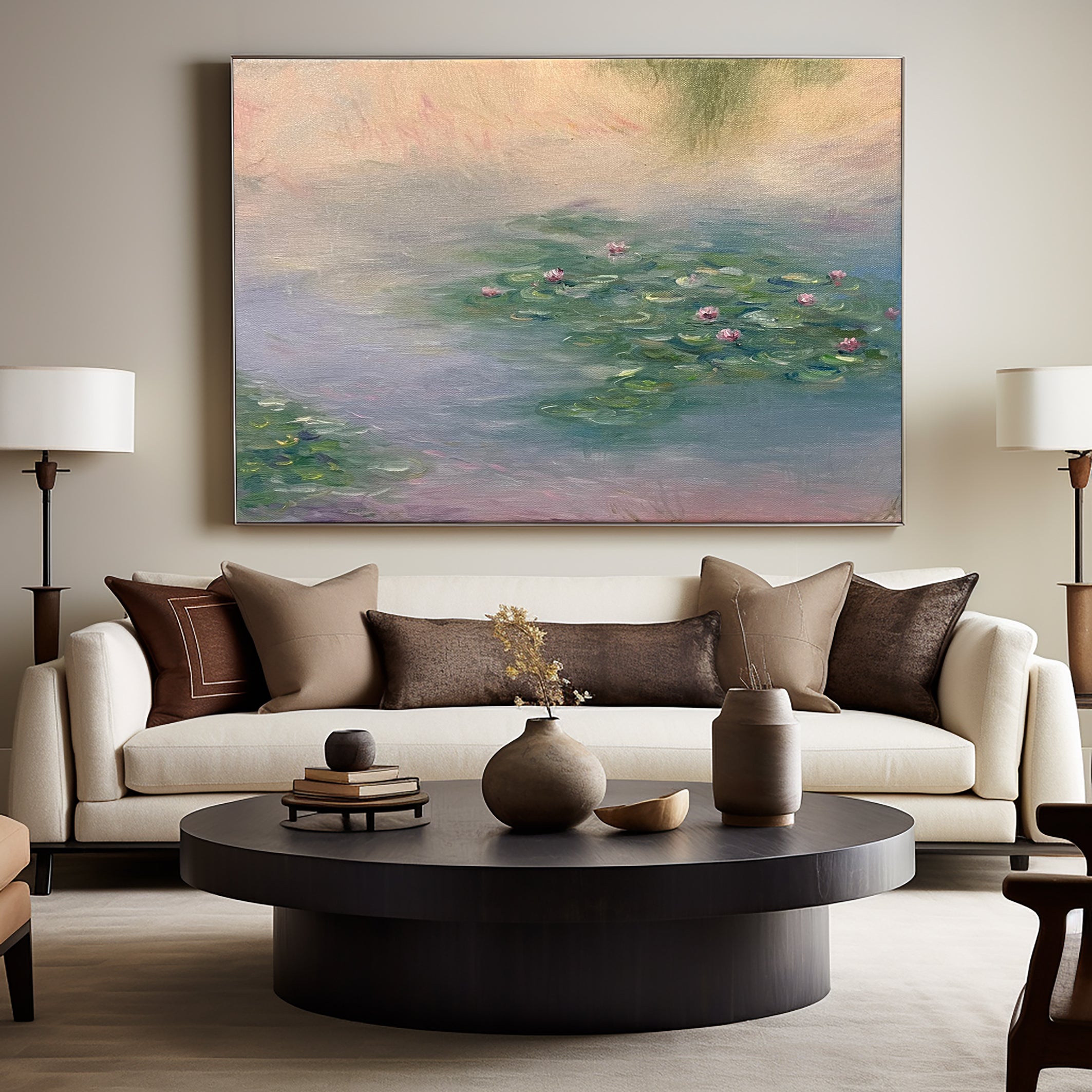 Monet Inspired Lilies, Impressionist Water Art #BGA 184