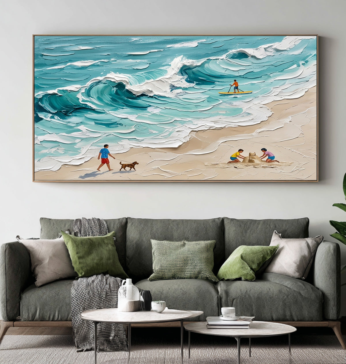 Large Textured Beach Painting Hand Painted Ocean Wave Coastal Wall Art