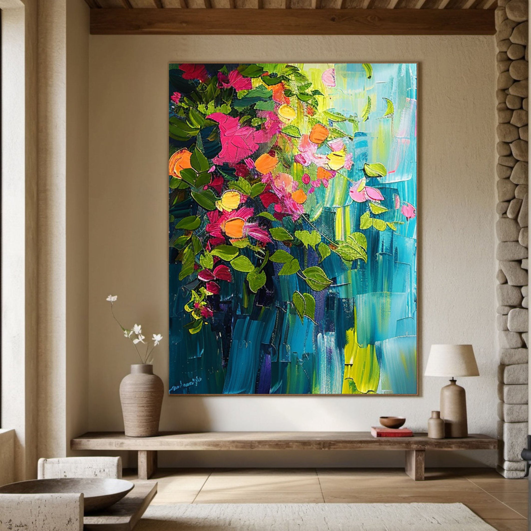 Summer Flowers Abstract Painting Bright Wall Decor #CAP 032