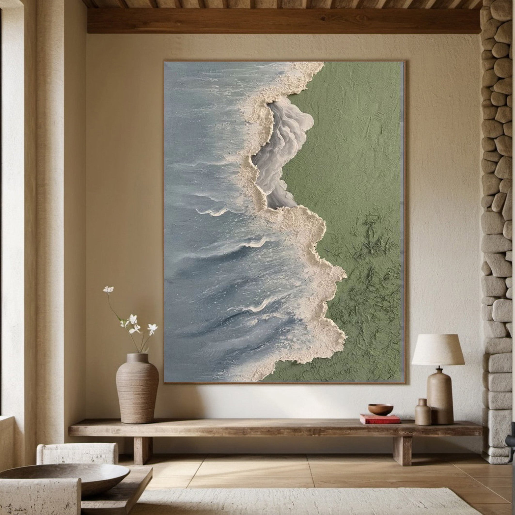 Contemporary Overhead Beach Painting, Tactile Coastal Art #BGA 244