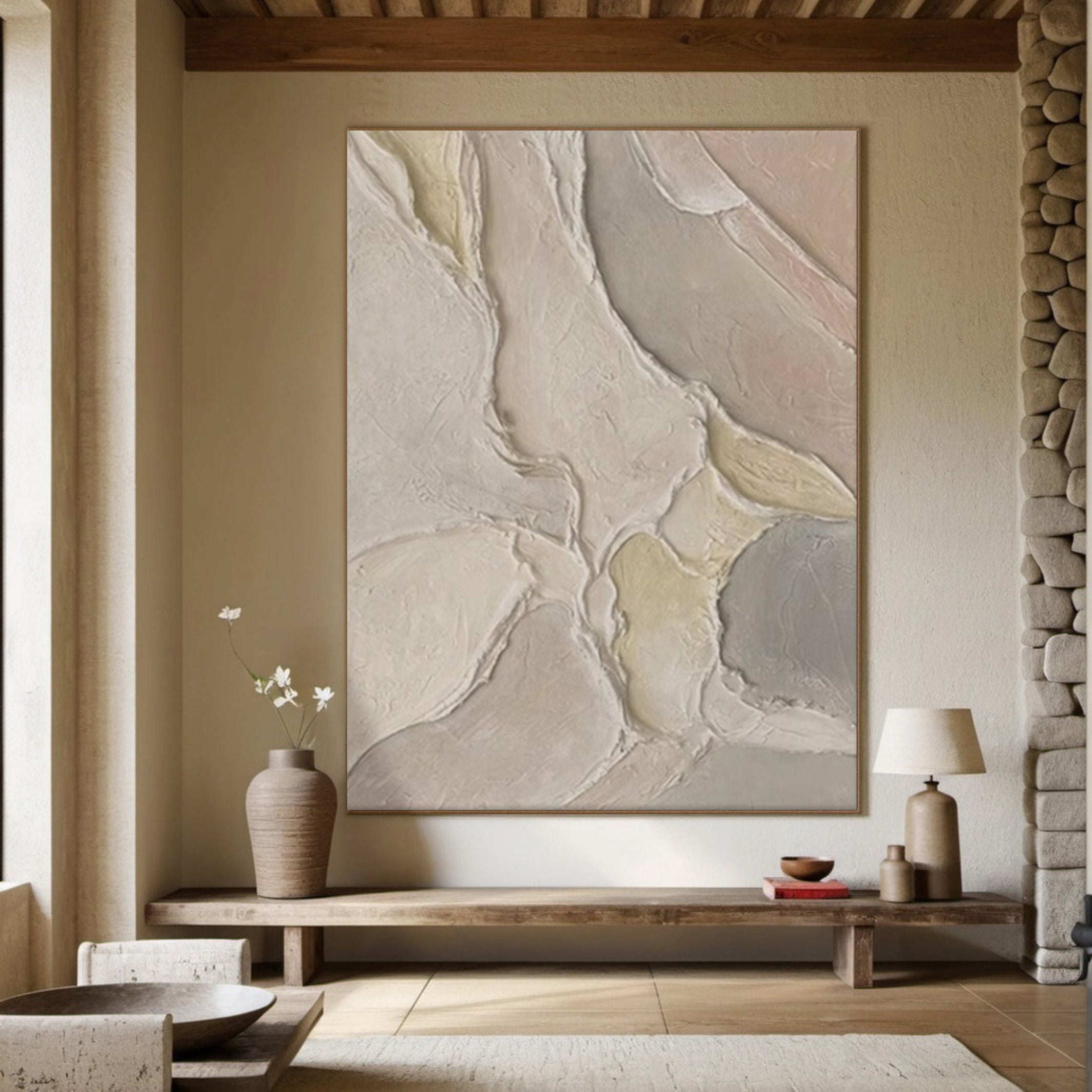 3D Beige White Gray Painting, Modern Abstract Wall Art #BGA 203