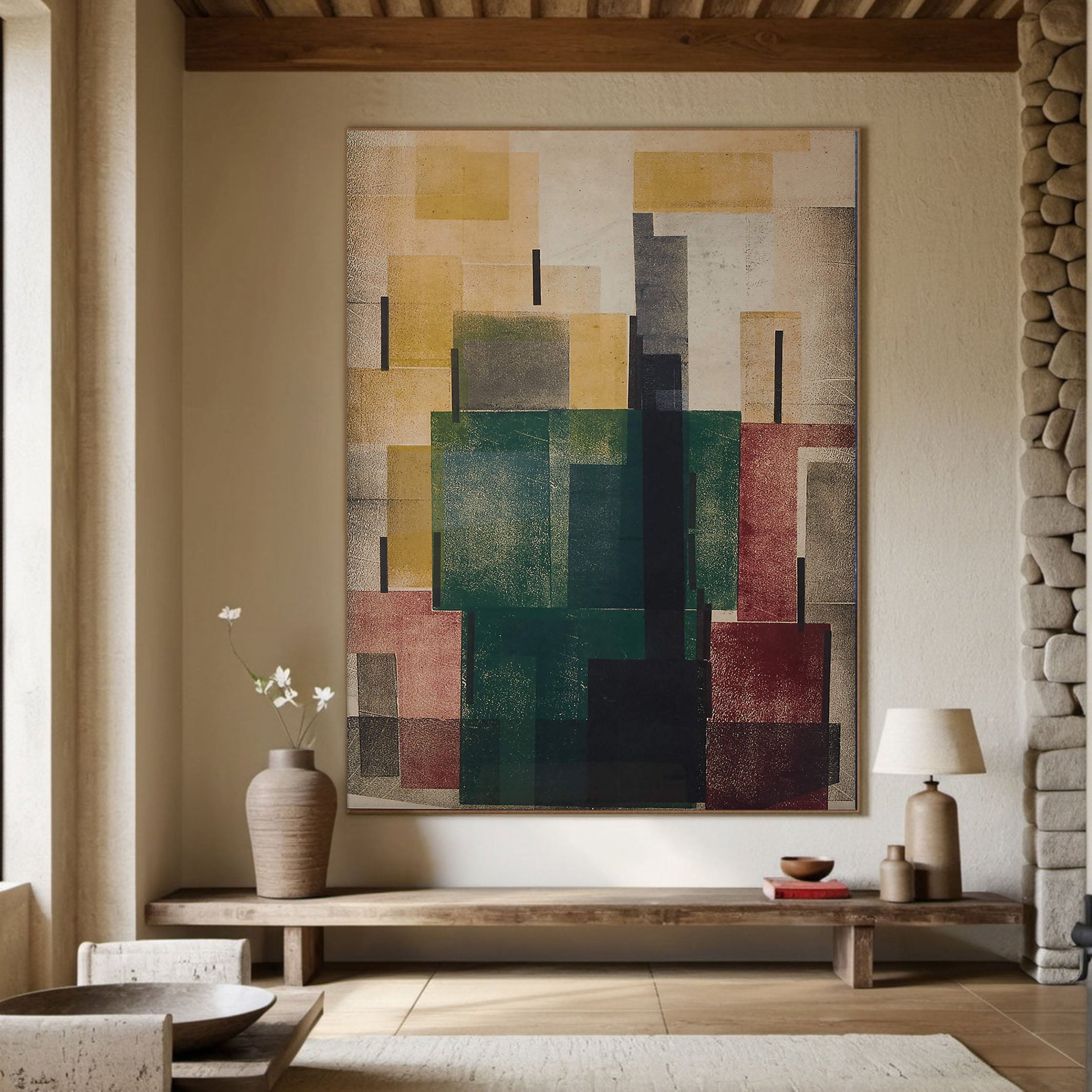 Urban Abstract With Layered Shapes, Contemporary Canvas #BGA 098