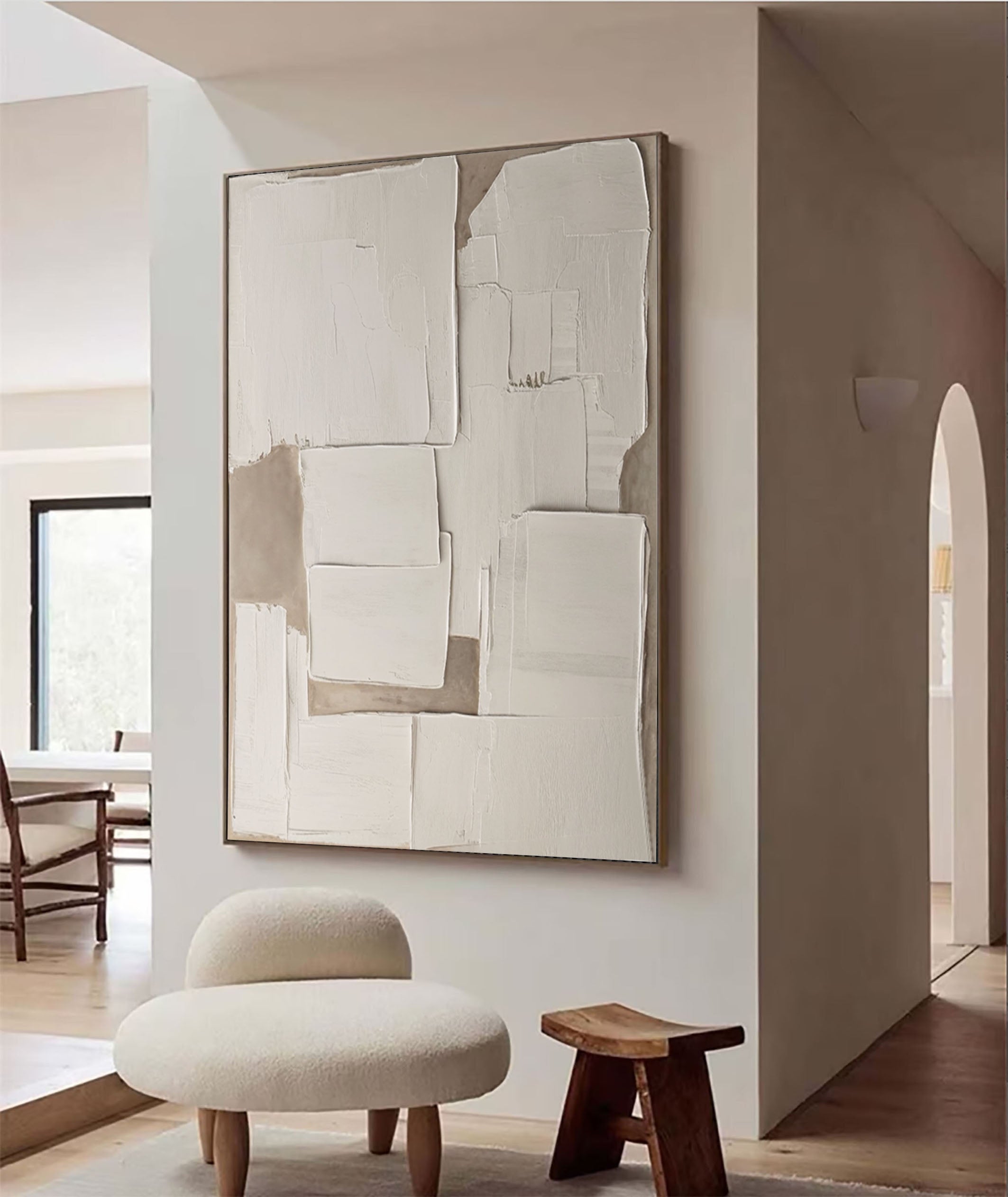 3D Abstract Wall Art, Beige and White Impasto #BGA 224