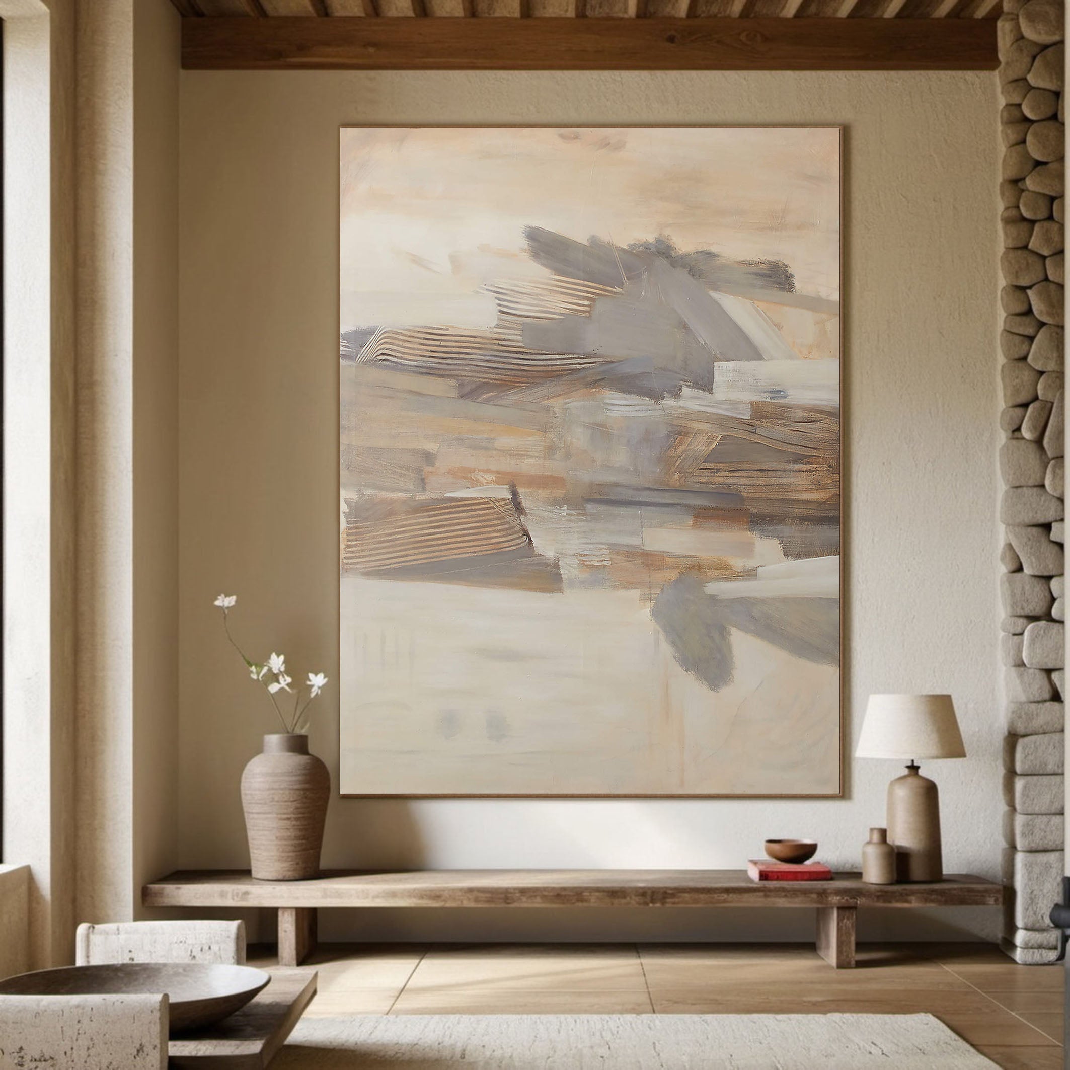 Earth Tones Textured Geometric Landscape, Modern Wall Art #BGA 100