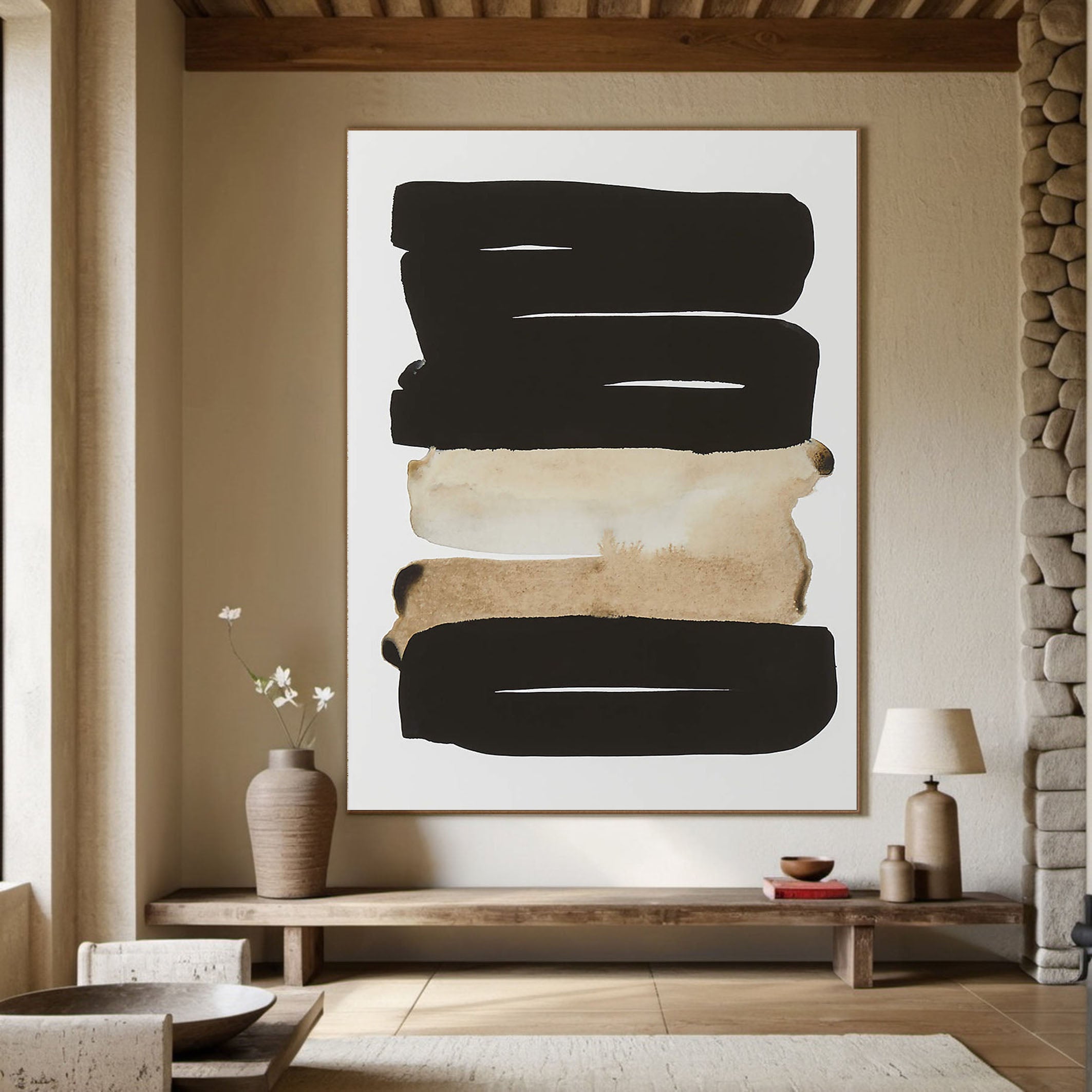 Black and Neutral Stripes, Contemporary Minimalist Wall Art #BGA 093