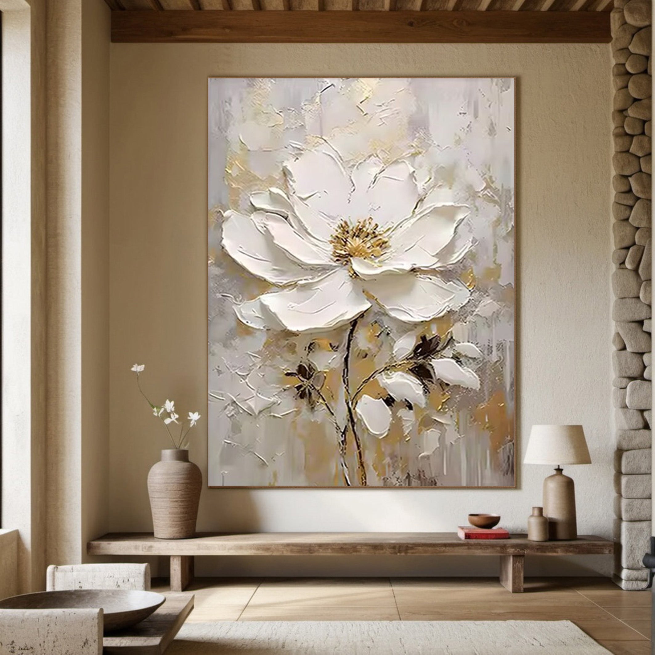 Inspirational Bloom: 3D Flower Art, Large Canvas Statement #BGA 207