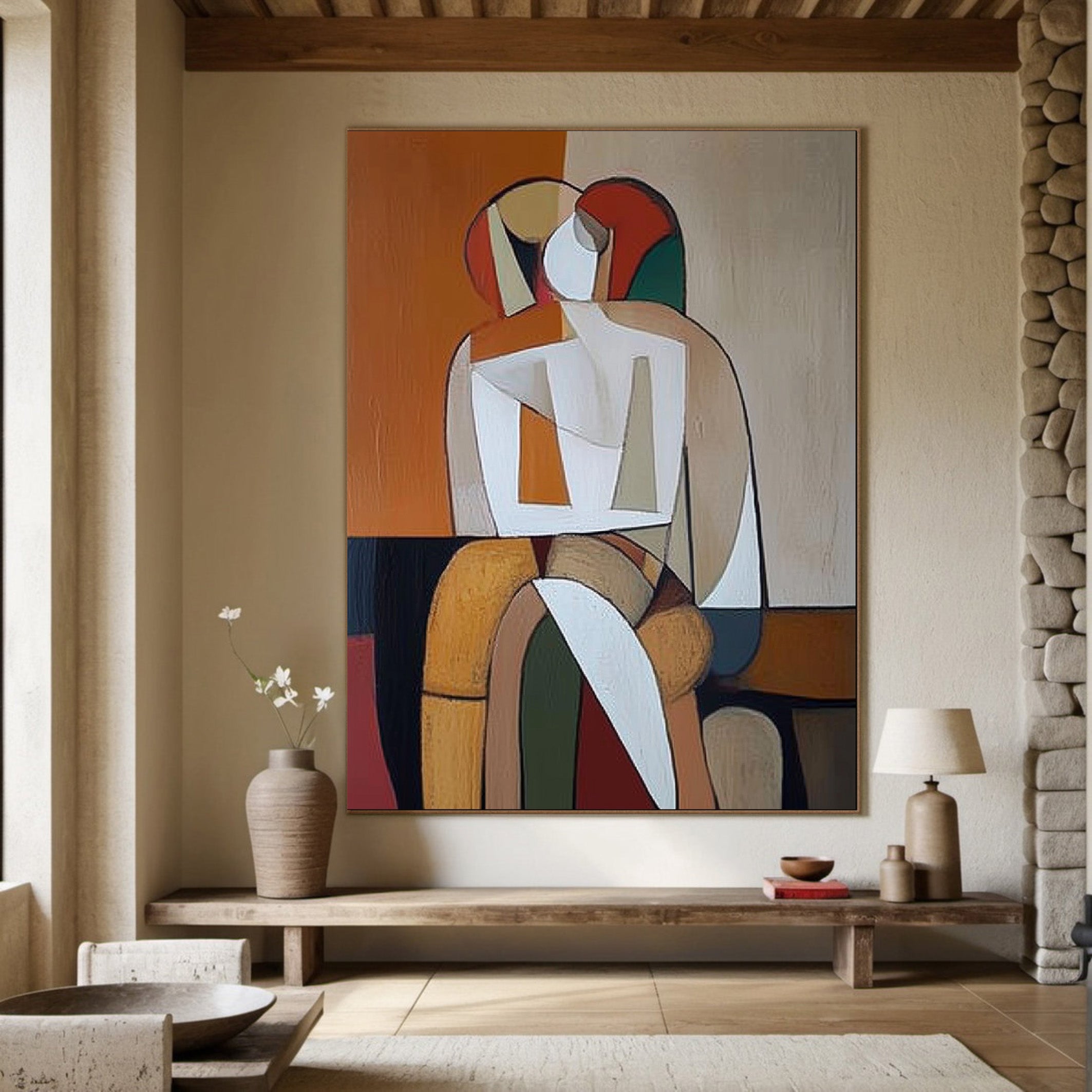 Modern Figurative Art, Bold Geometric Narrative with Color Contrast #BGA 261