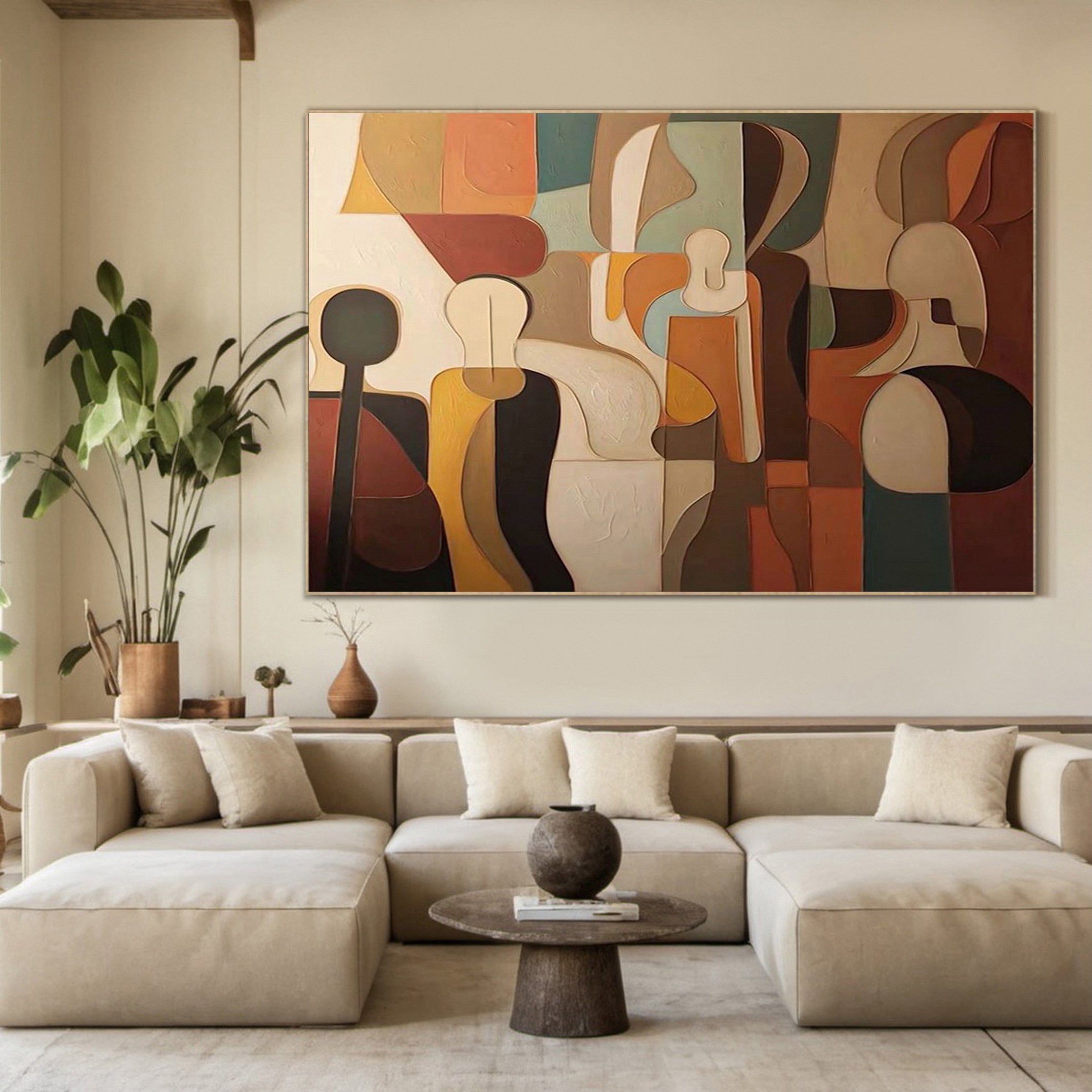 Constructed Figures: Cubist Tribute Painting, Modern Wall Art #BGA 220