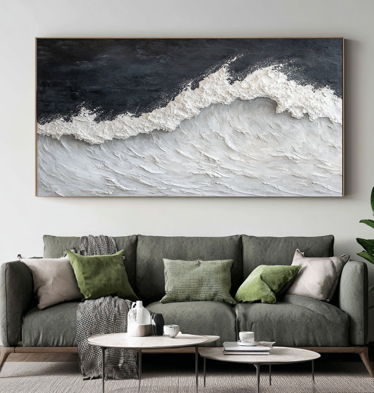Large Textured Ocean Wave Oil Painting Wall Art Hand Painted Seascape Artwork Modern Coastal Decor